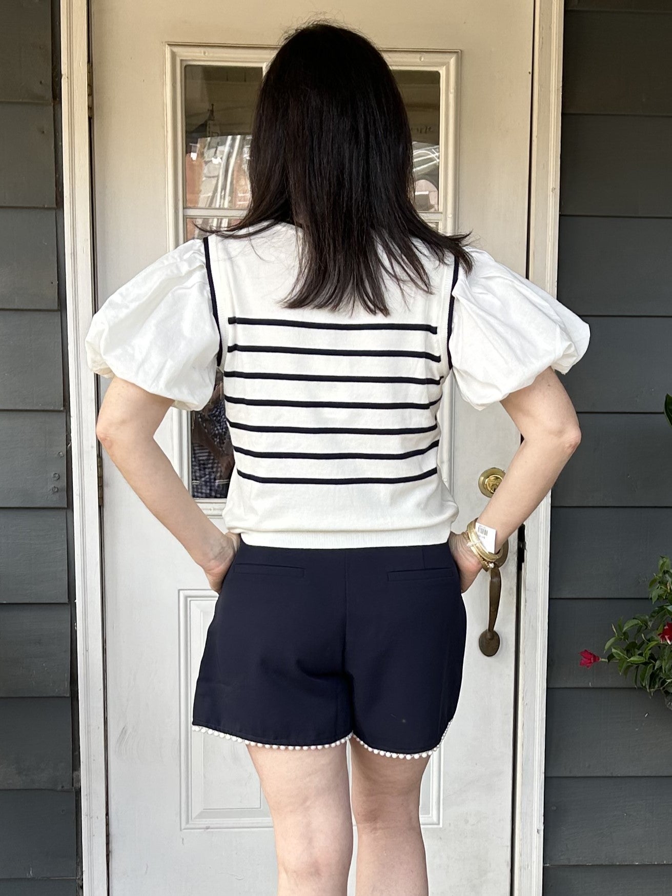 Pearl Trimmed Navy Shorts