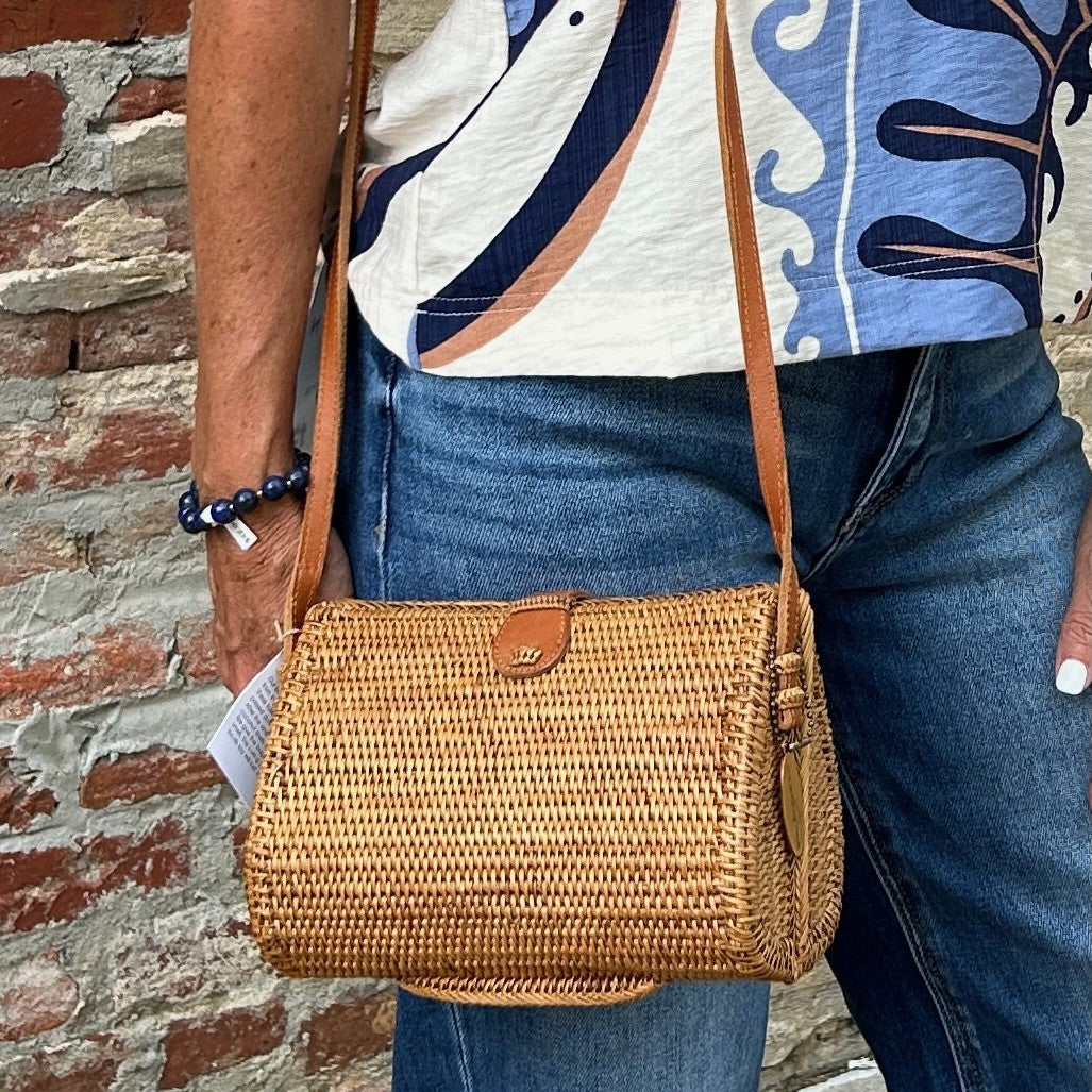 Ata Vine and Rattan Crossbody Teardrop Purse