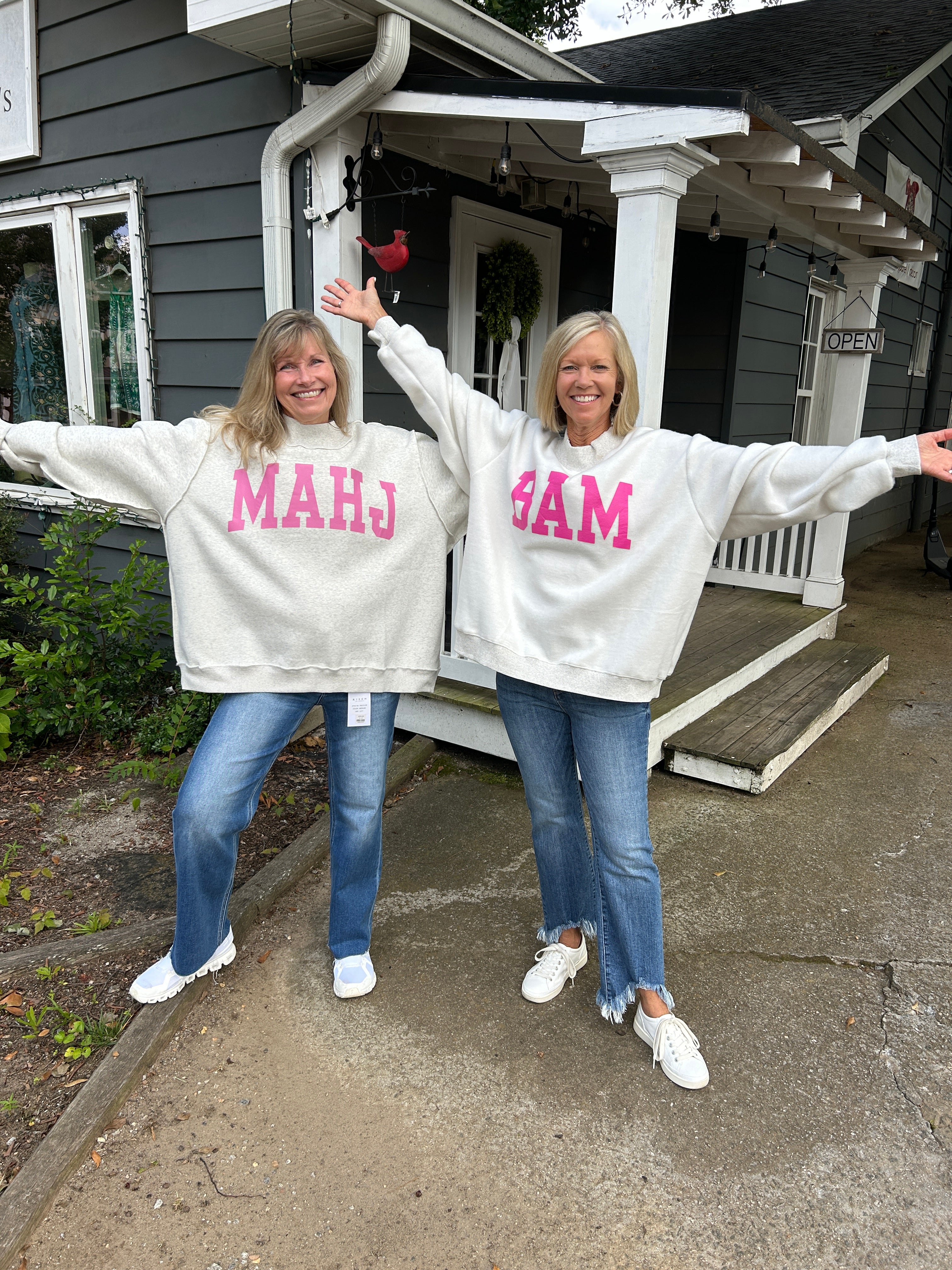 "MAHJ" & "BAM" Reversible Mock Neck Sweatshirt in Light Gray