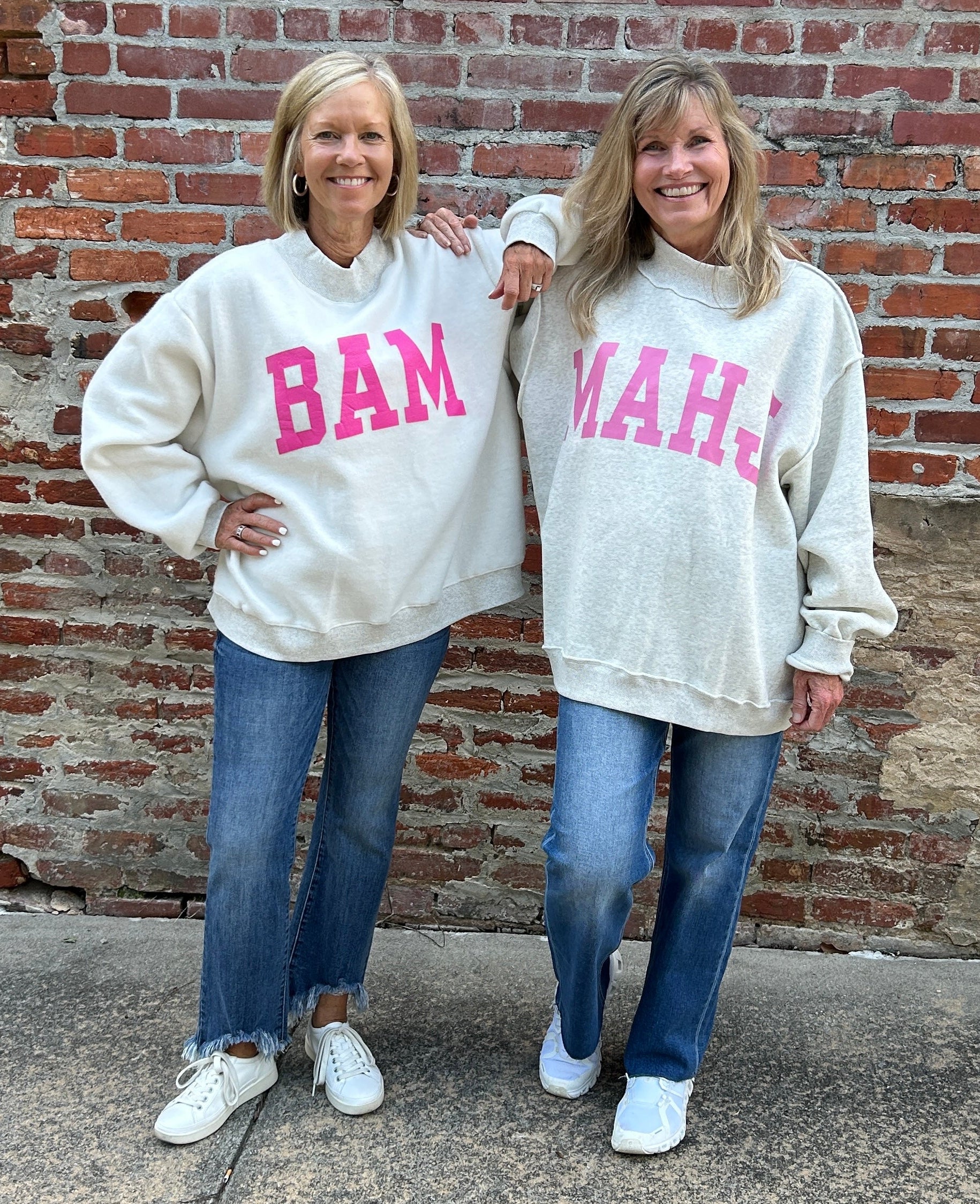 "MAHJ" & "BAM" Reversible Mock Neck Sweatshirt in Light Gray