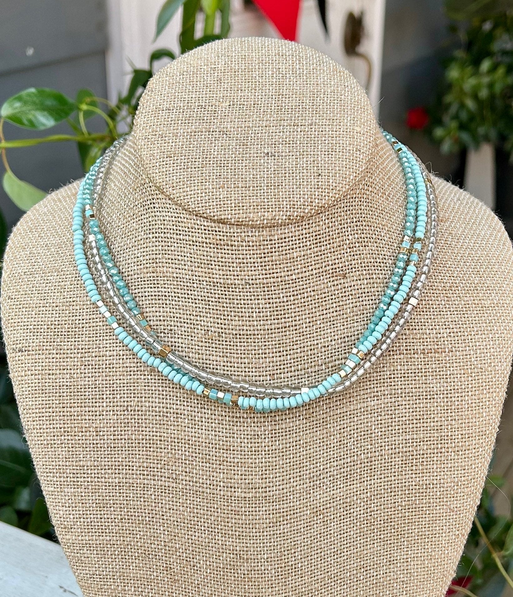 Aqua & Silver Choker Necklace