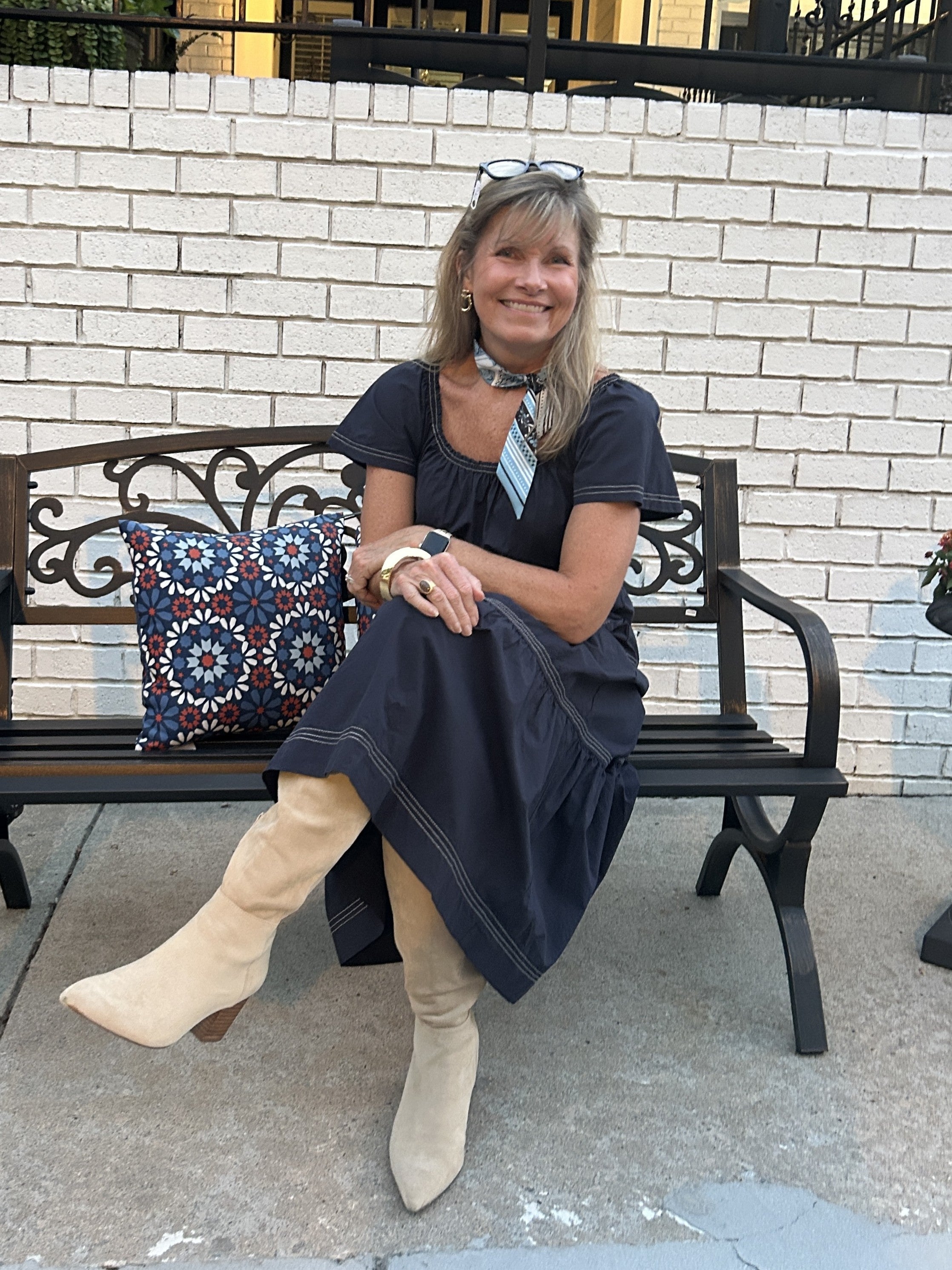 Navy Smocked-Waist Tiered Midi Dress