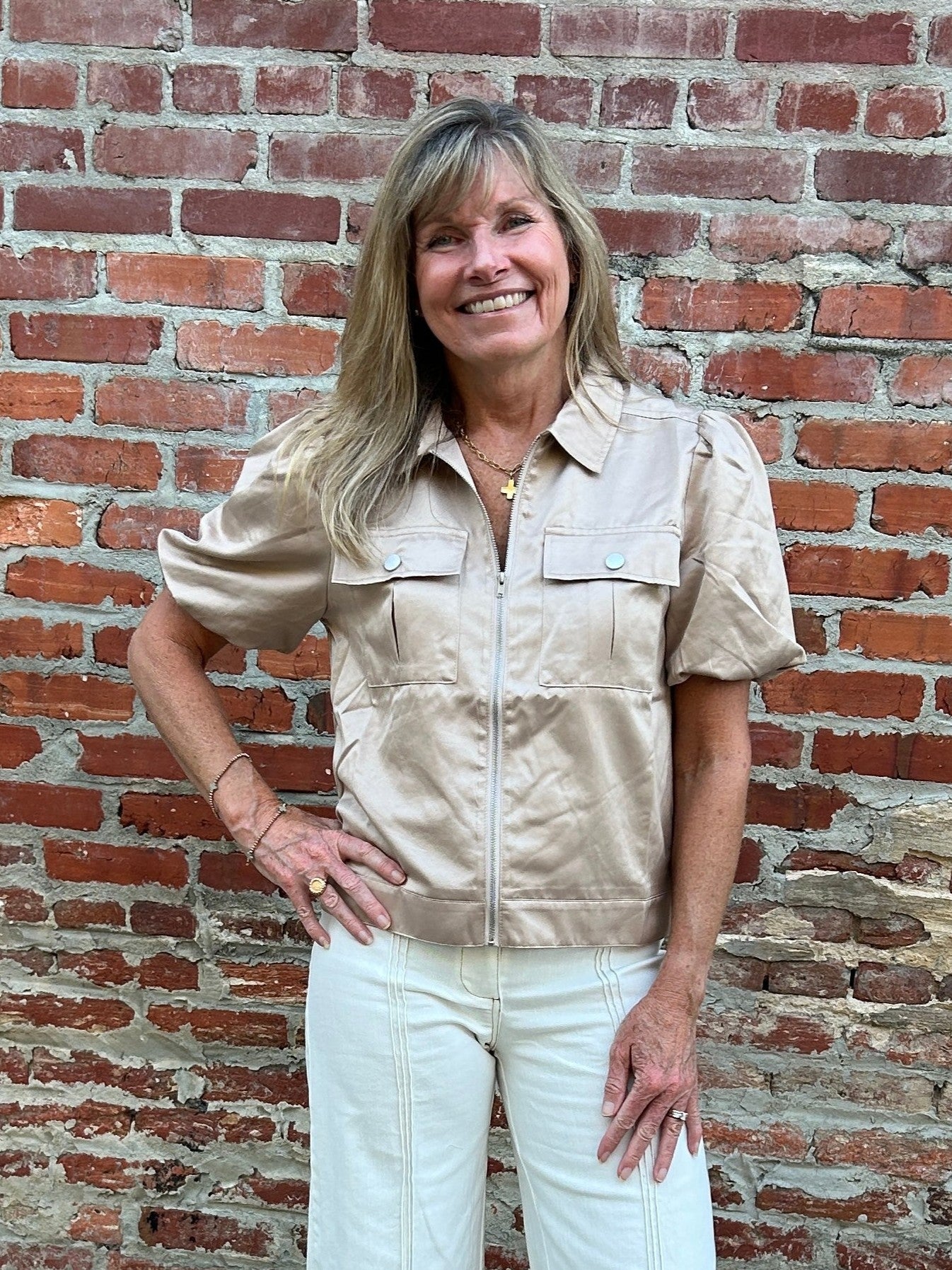 Front Pocket Top/Jacket w/ Puffed Sleeves