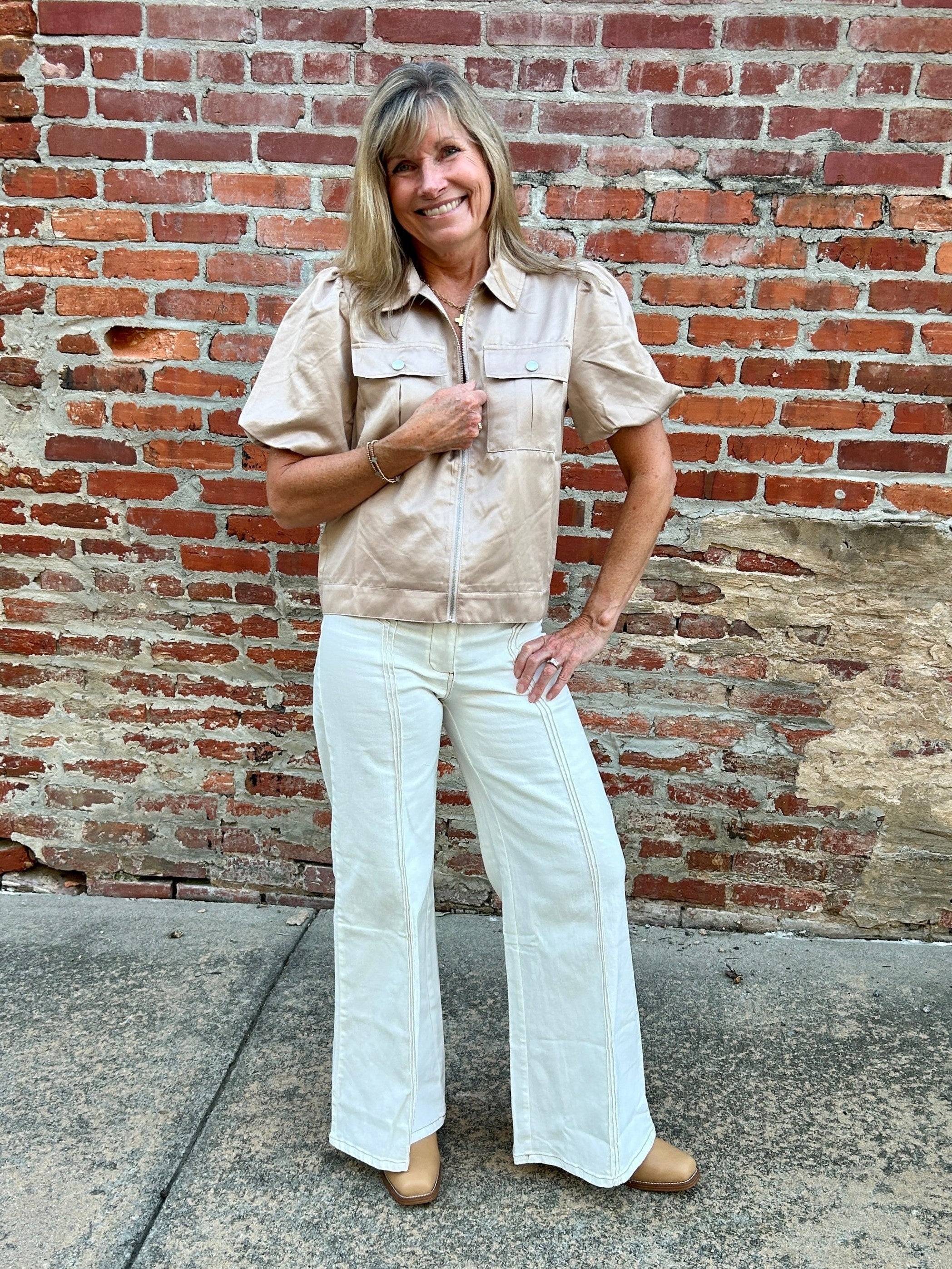 Front Pocket Top/Jacket w/ Puffed Sleeves