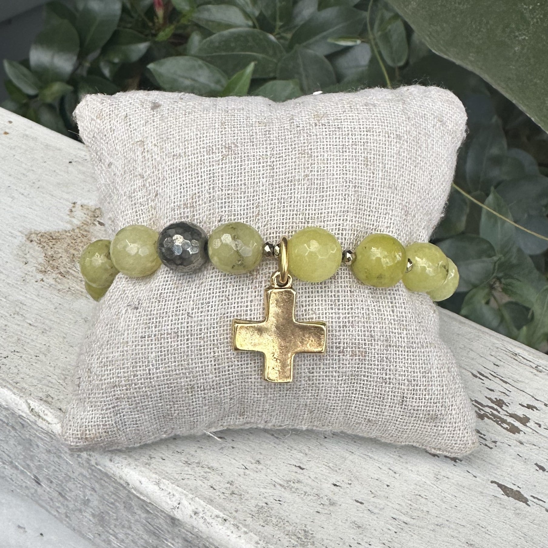 Beaded Stretch Bracelet w/ Cross Pendant