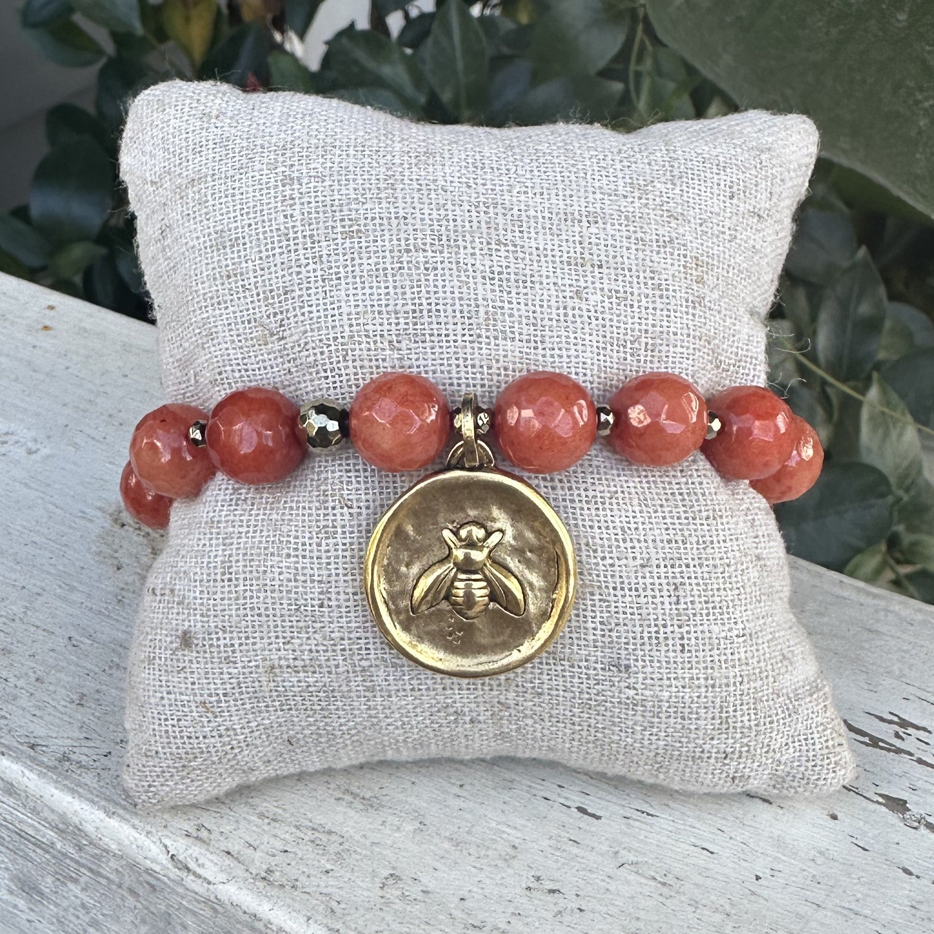 Beaded Stretch Bracelet with Bee Charm