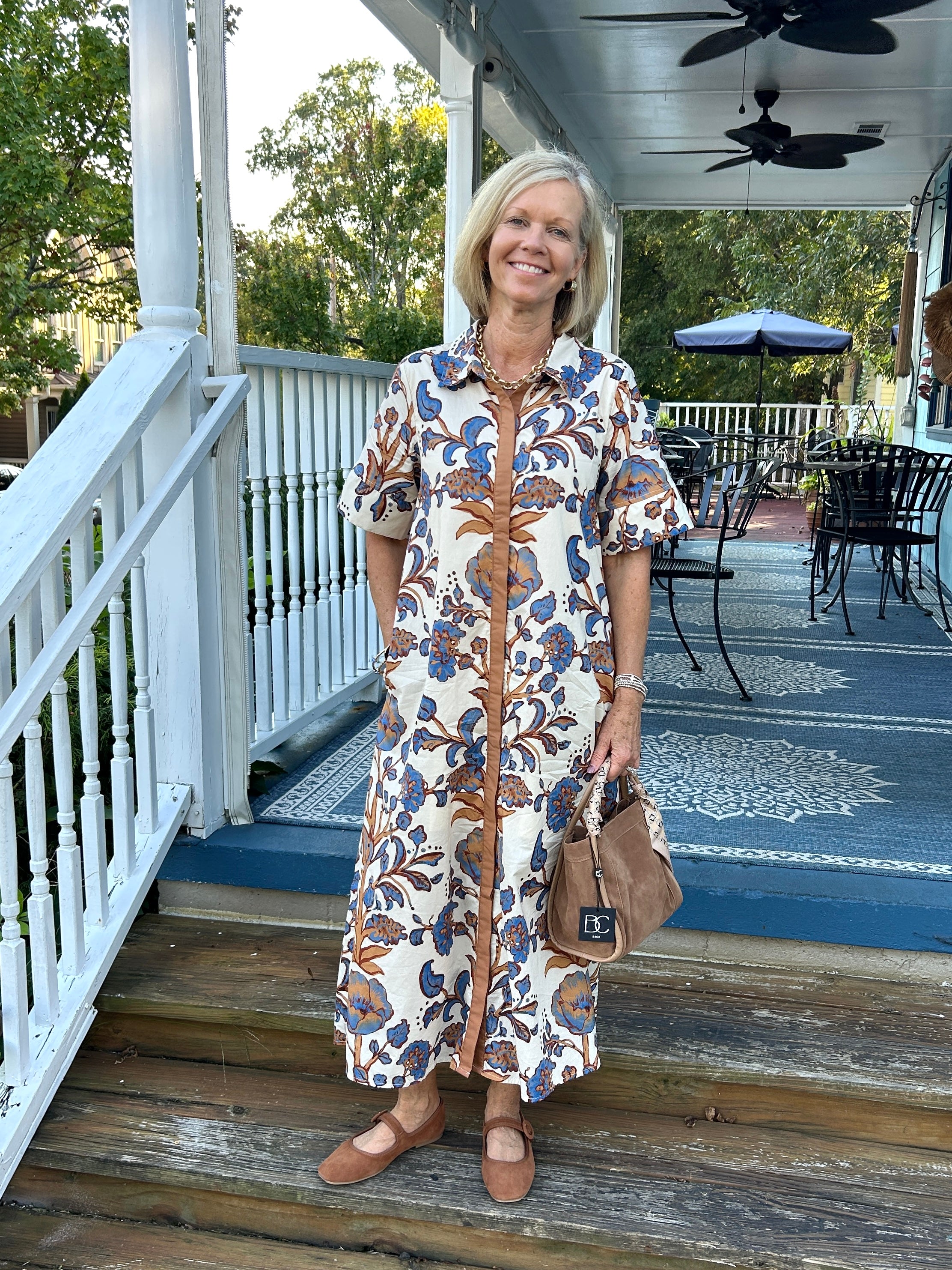Floral Button Up Midi Dress w/ Placket Front