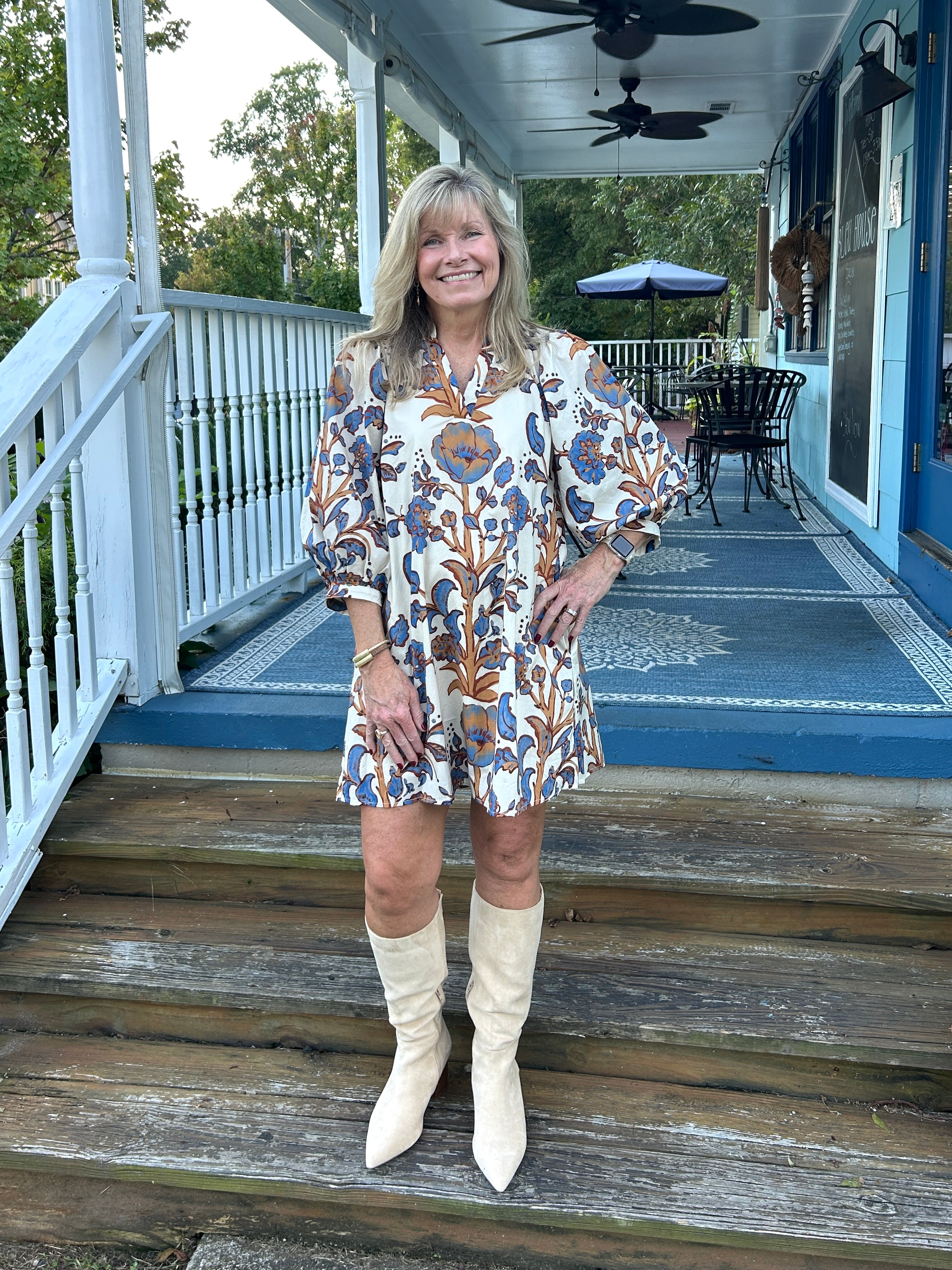 Floral V-Neck Dress w/ 3/4 Sleeves