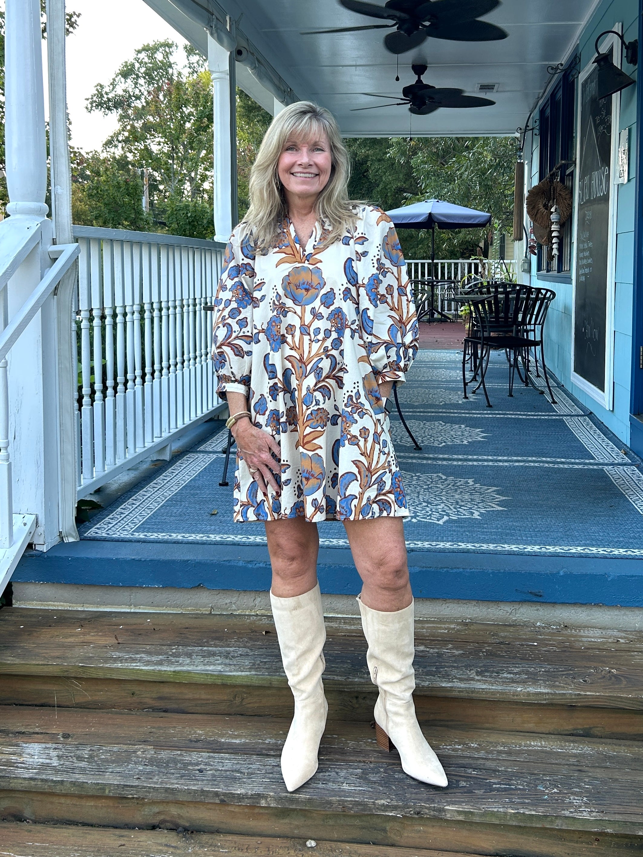 Floral V-Neck Dress w/ 3/4 Sleeves