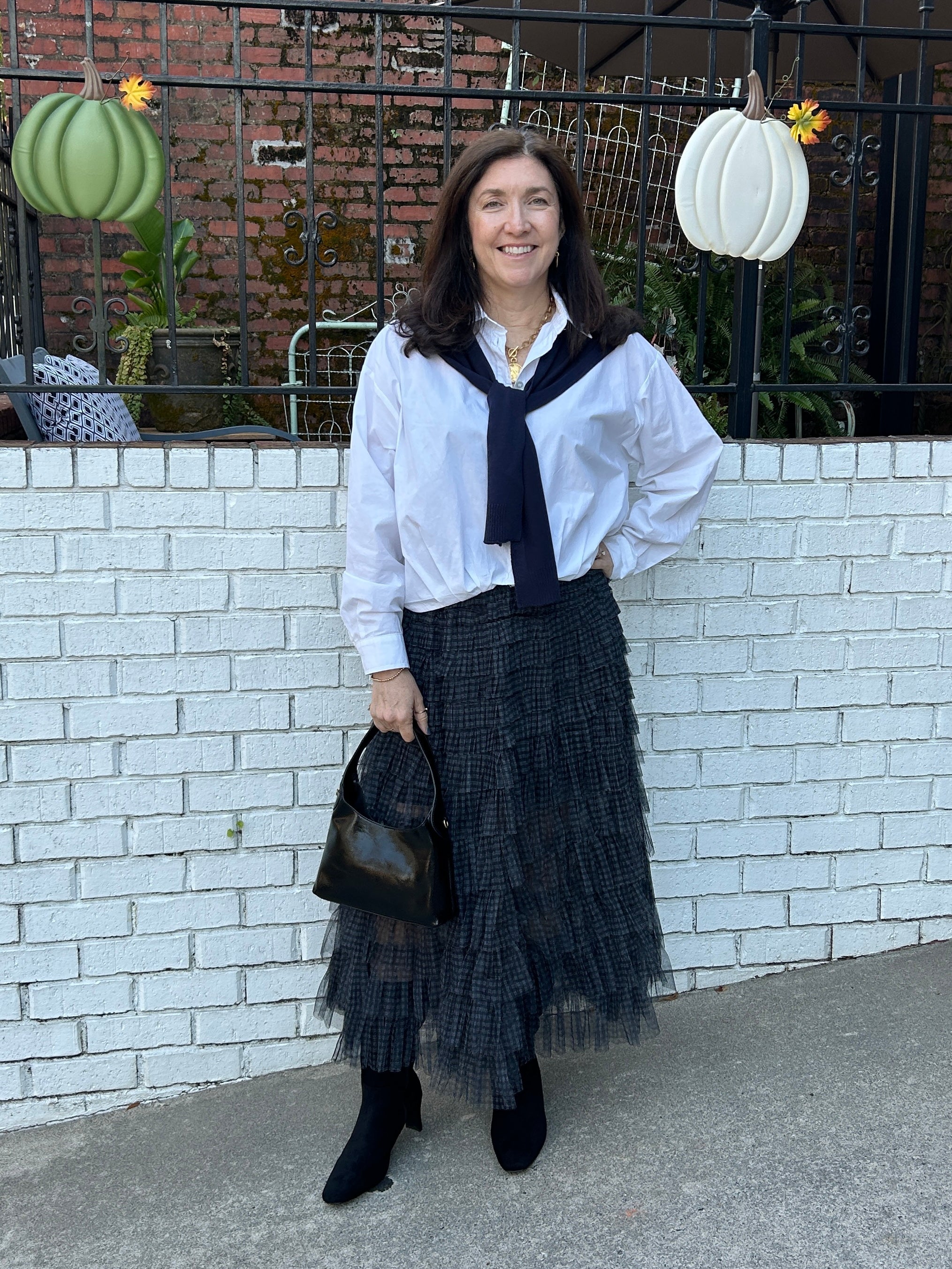 Plaid Mesh Ruffle Skirt in Navy