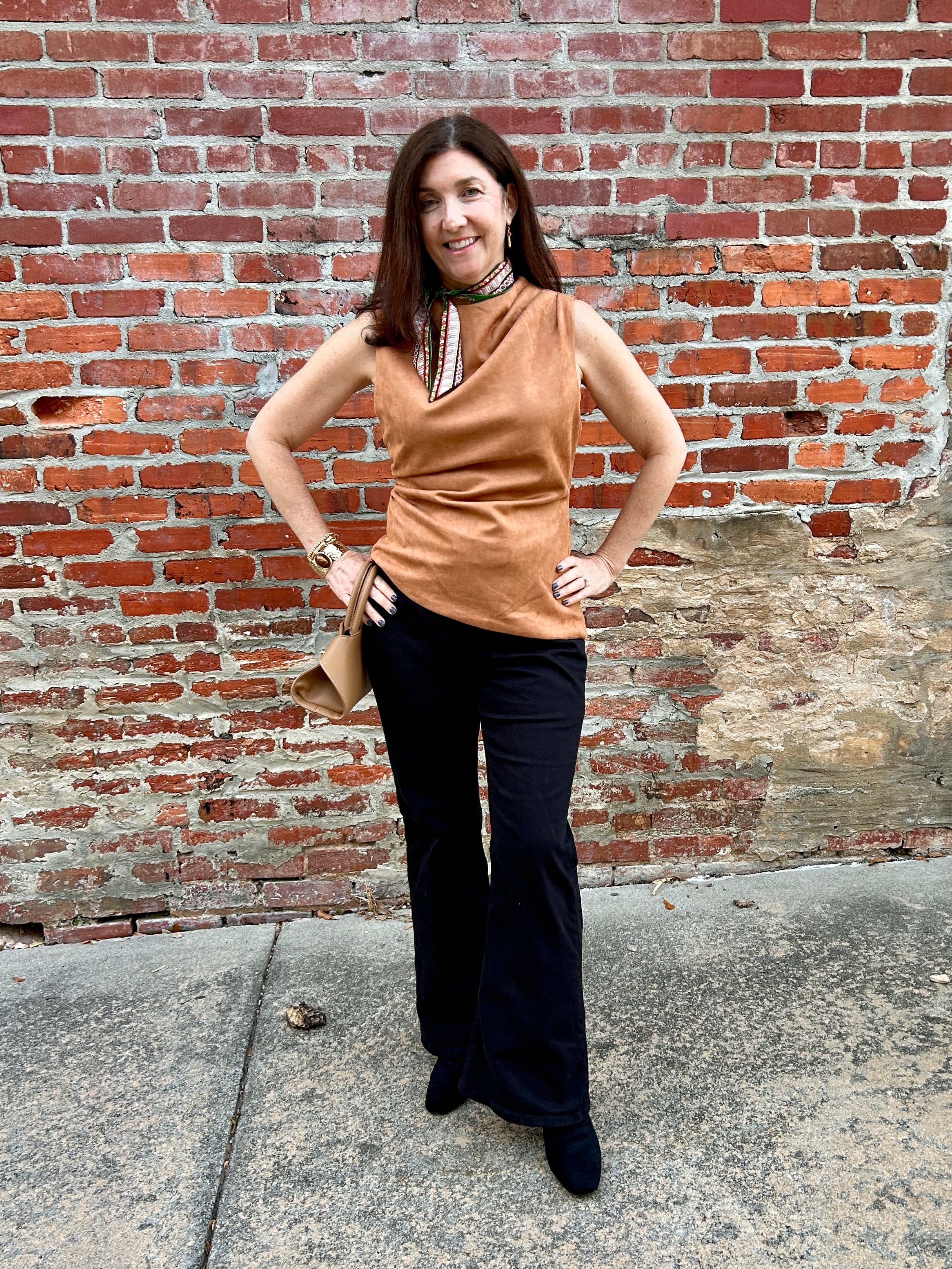 Sleeveless Faux Suede Top in Camel