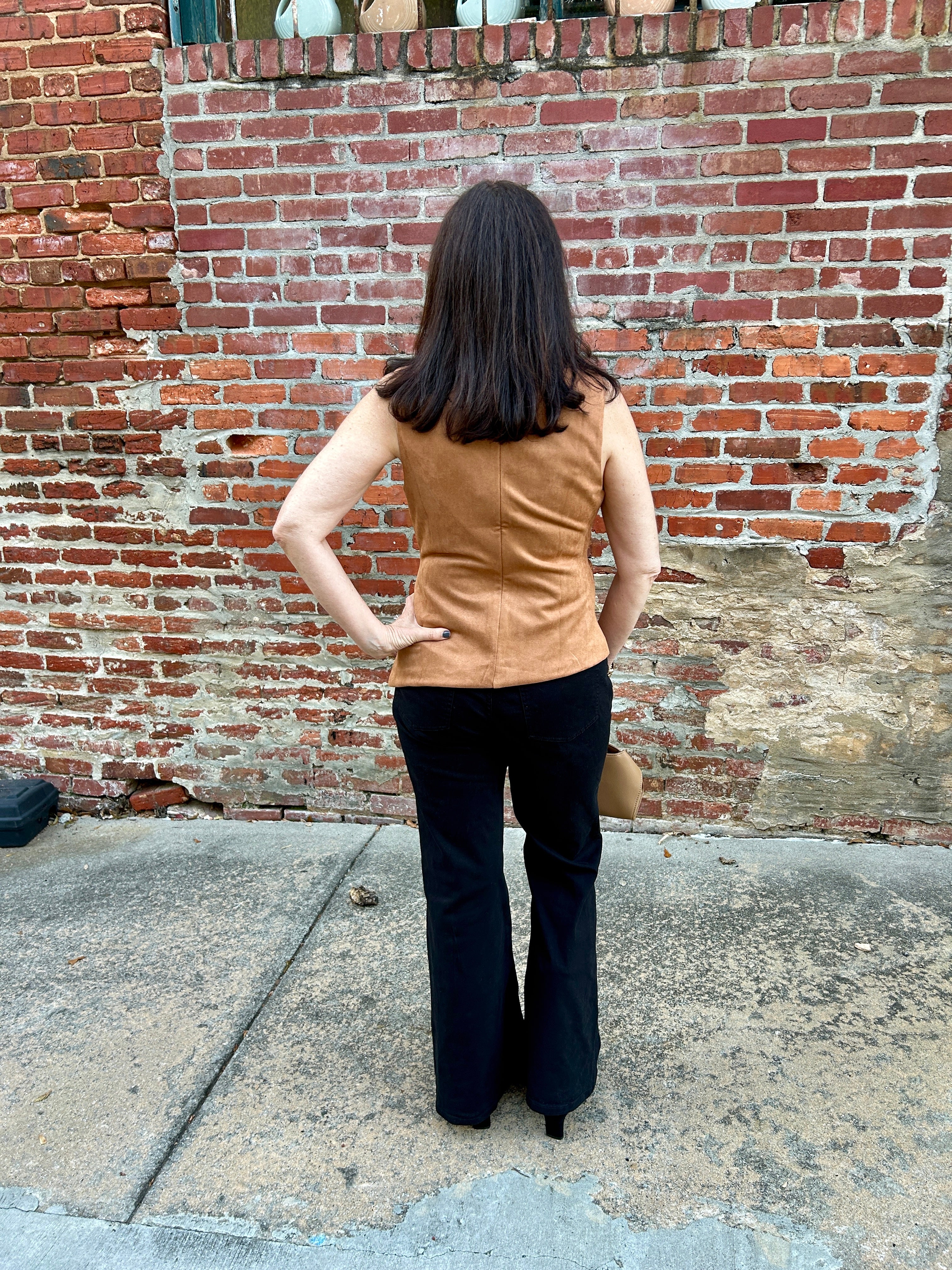 Sleeveless Faux Suede Top in Camel