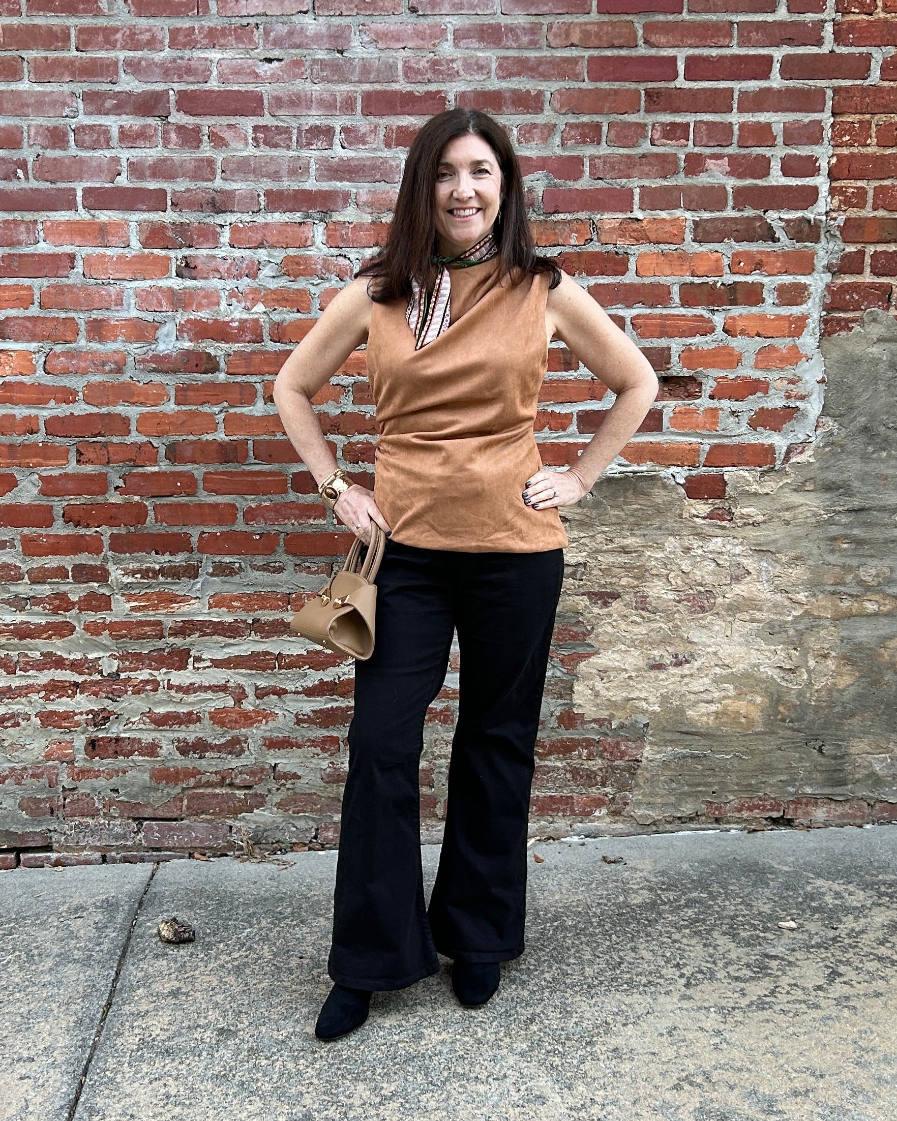 Sleeveless Faux Suede Top in Camel