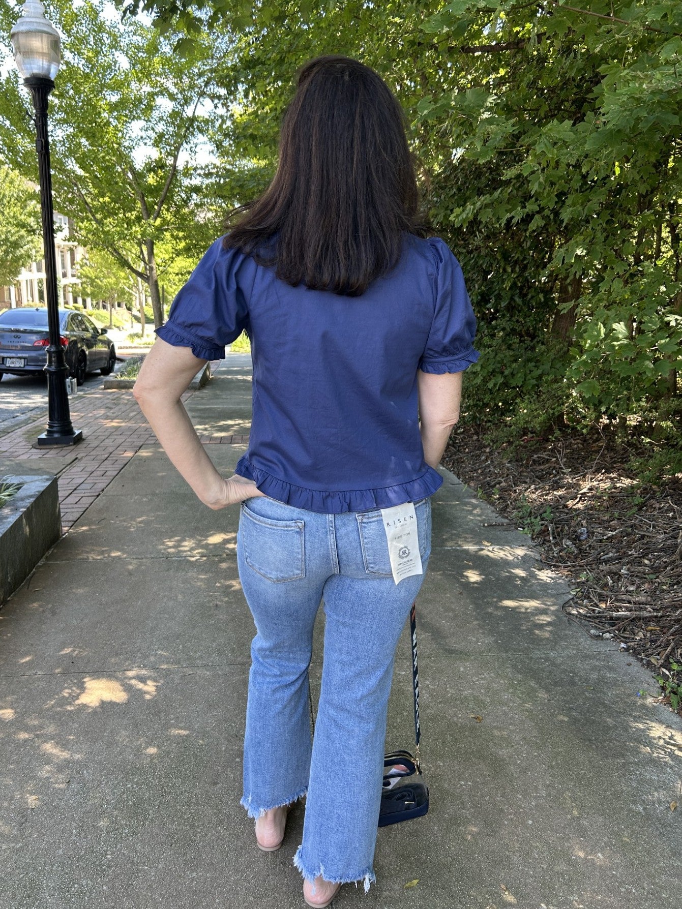 Button Up Short Sleeve Top w/ Ruffle Accents