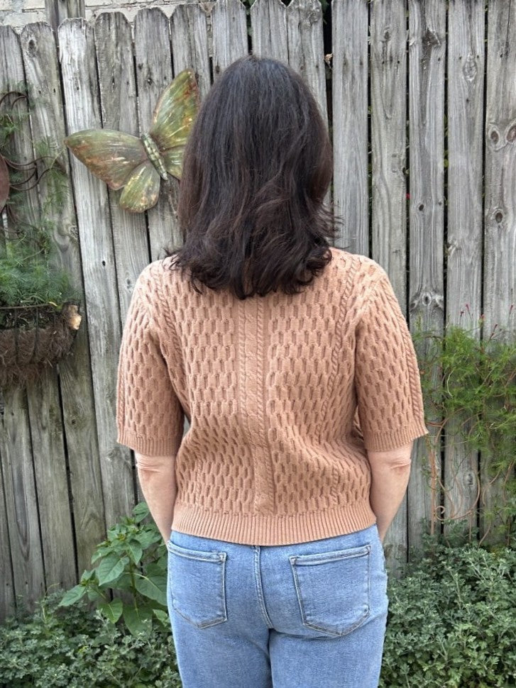 Short Sleeve Button Up Knit Top