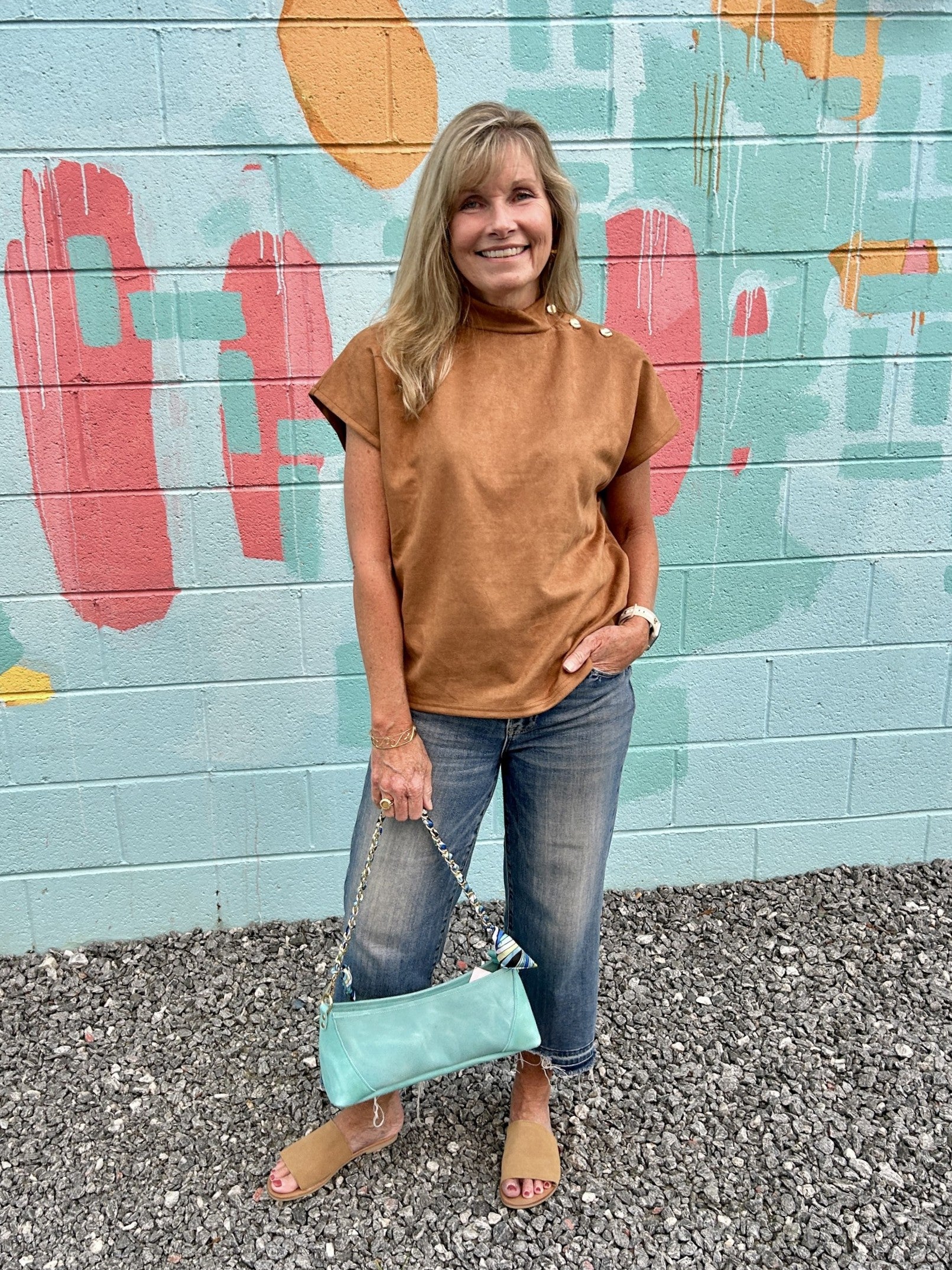Short Sleeve Suede Top