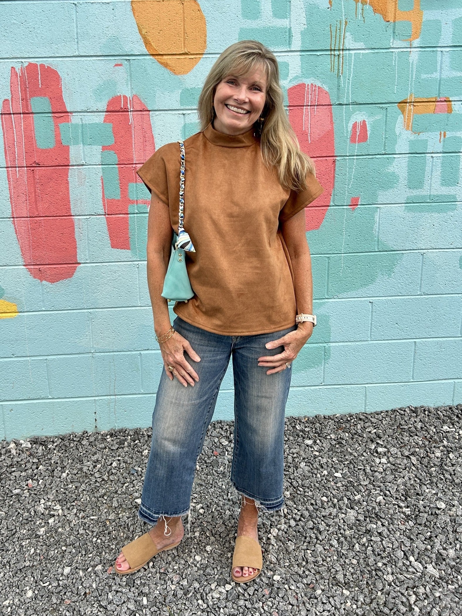 Short Sleeve Suede Top