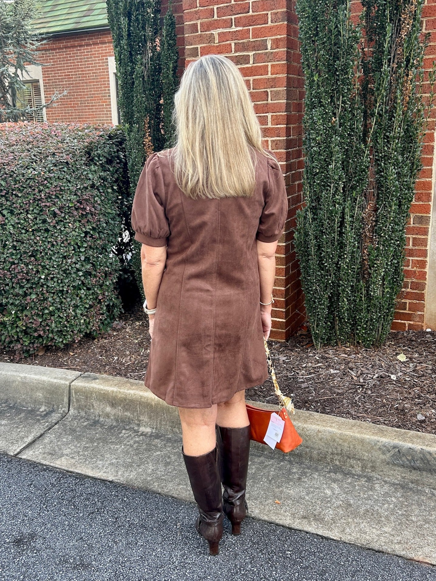 Button Front Brown Suede Dress