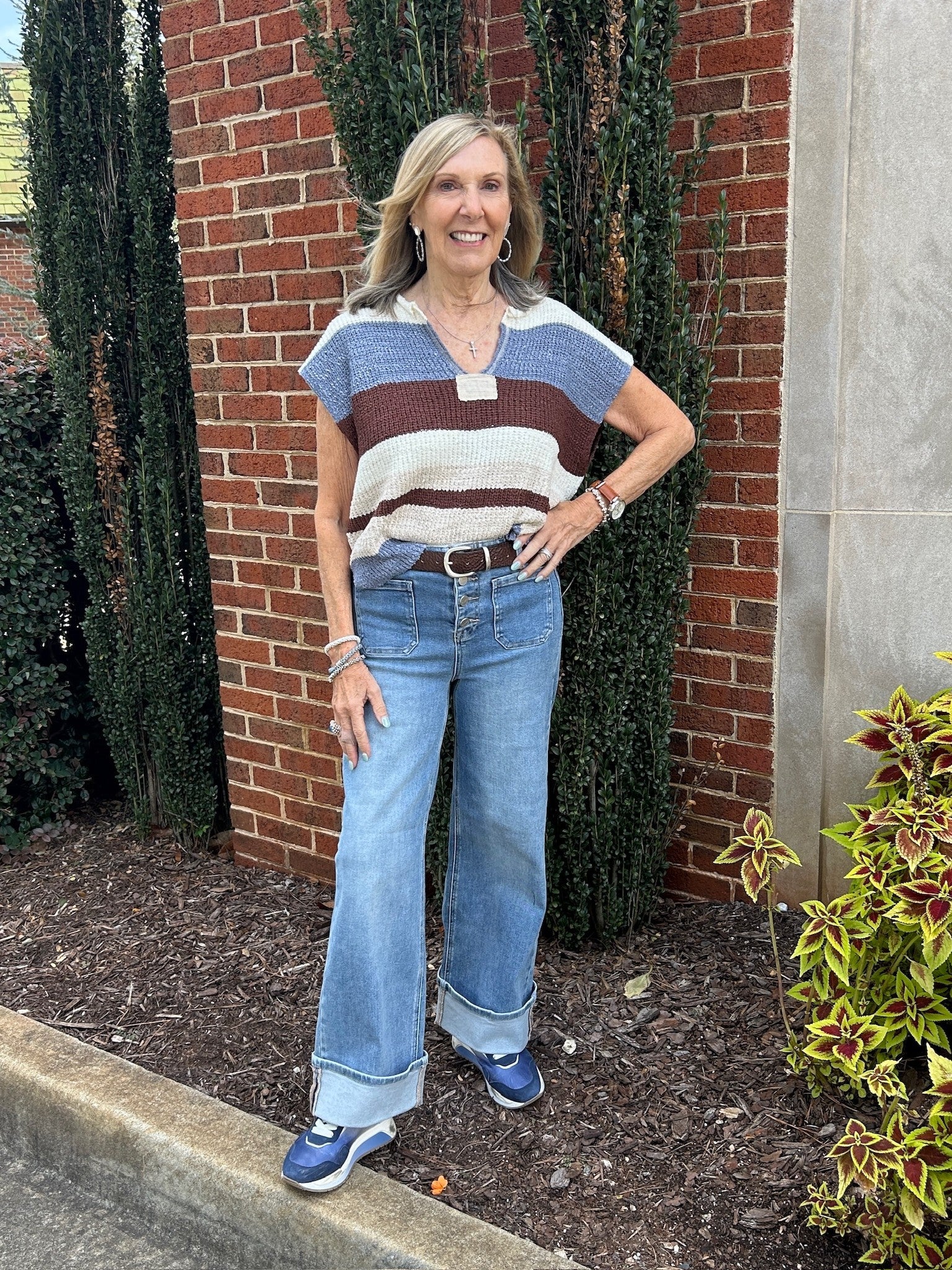 Striped Cap Sleeve Sweater