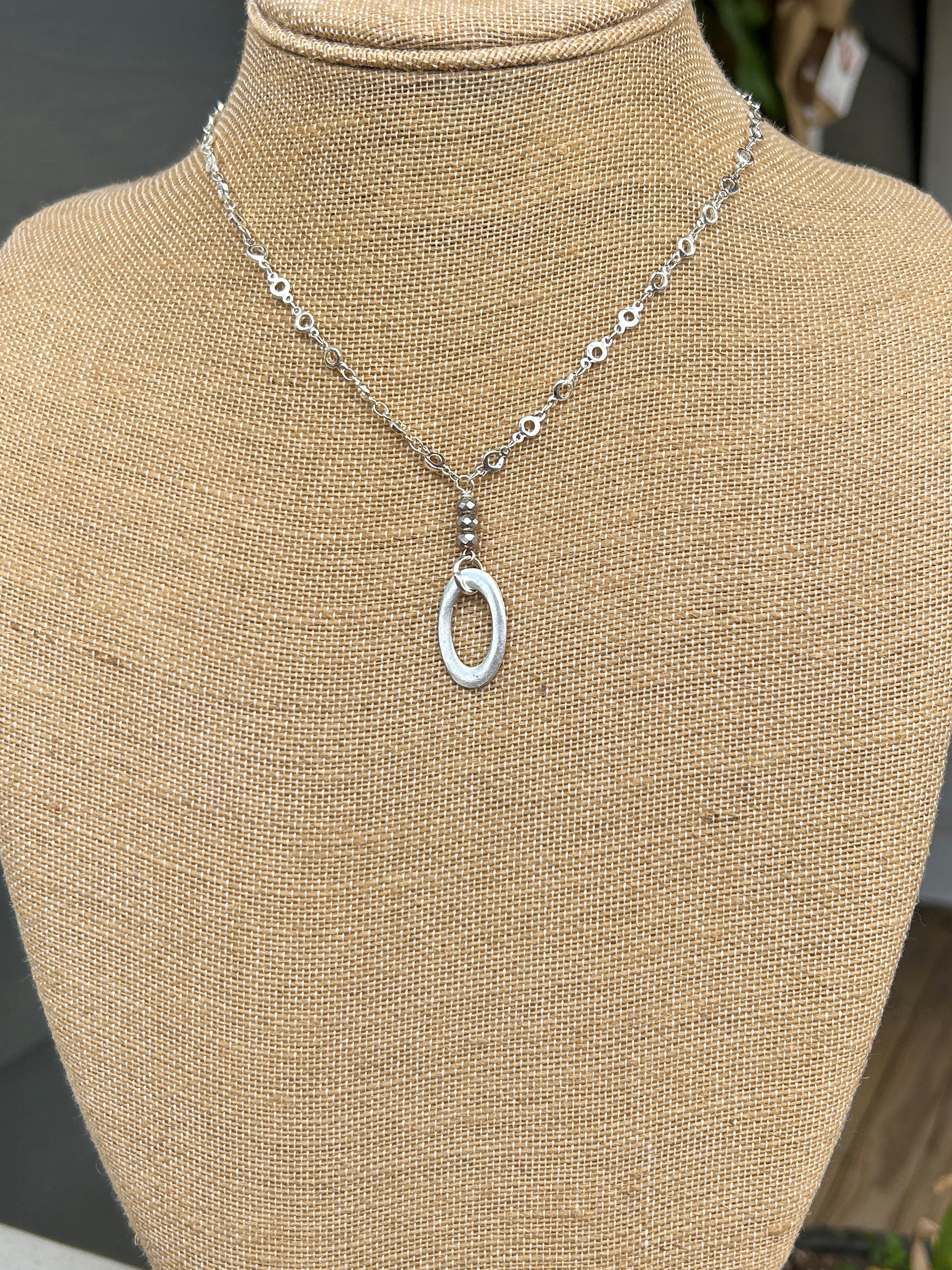 Unique Chain Necklace with Oval Drop