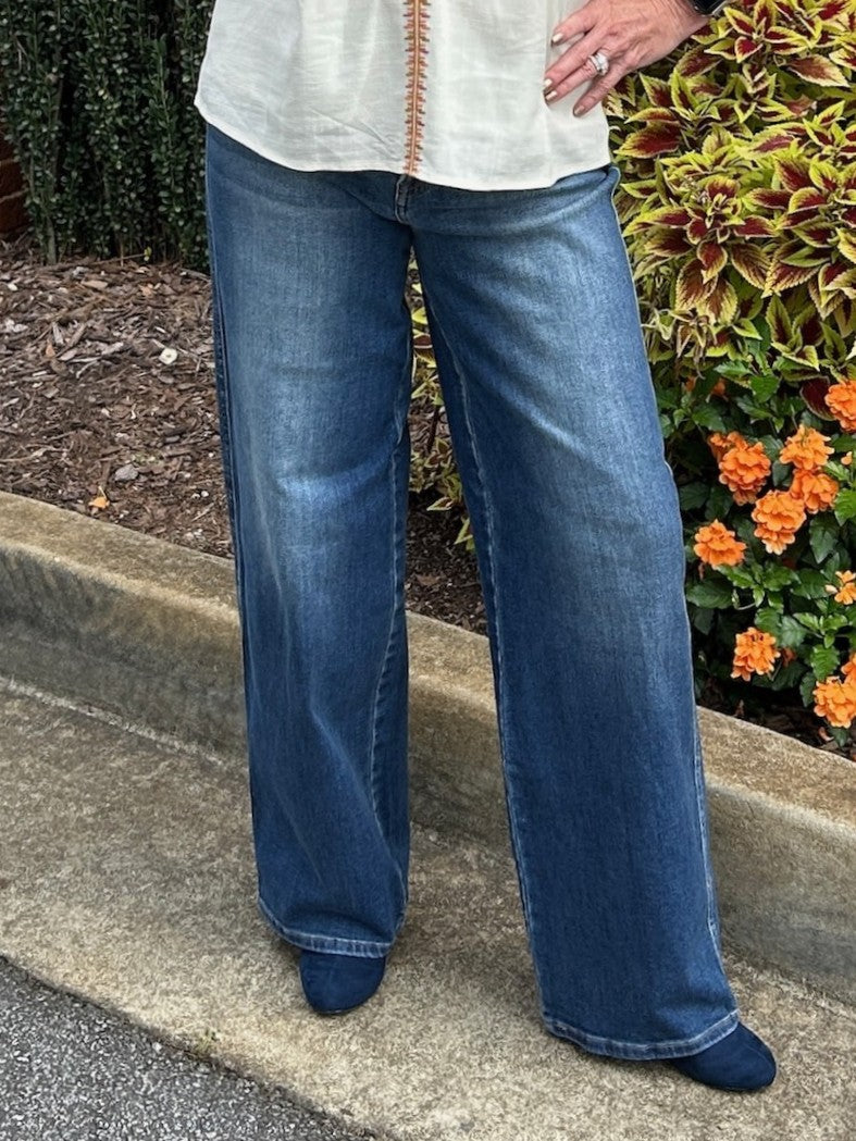 Risen TC-High Rise-Wide Baggy Jeans - Dark