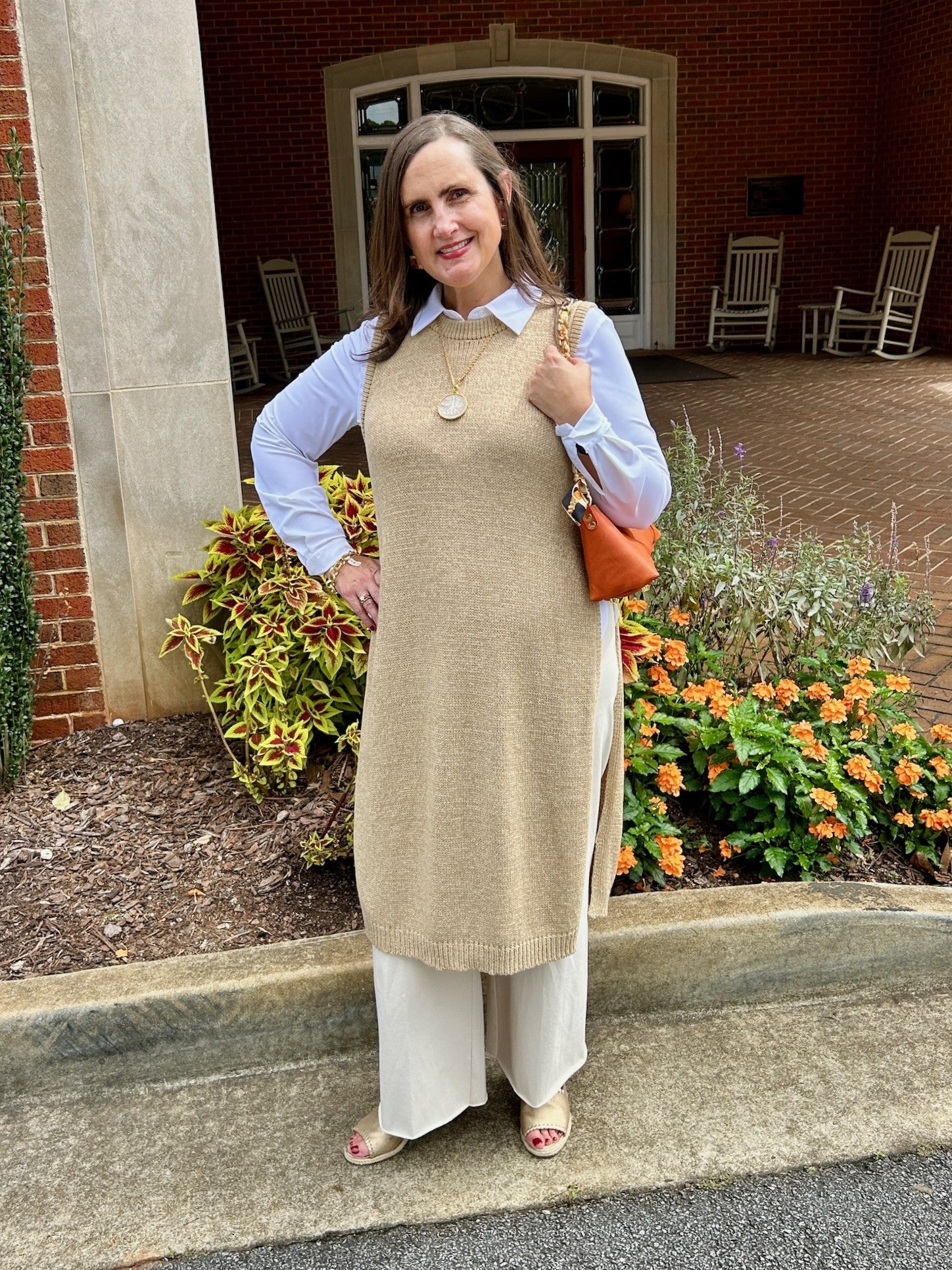 Side Button Sleeveless Open Longline Sweater