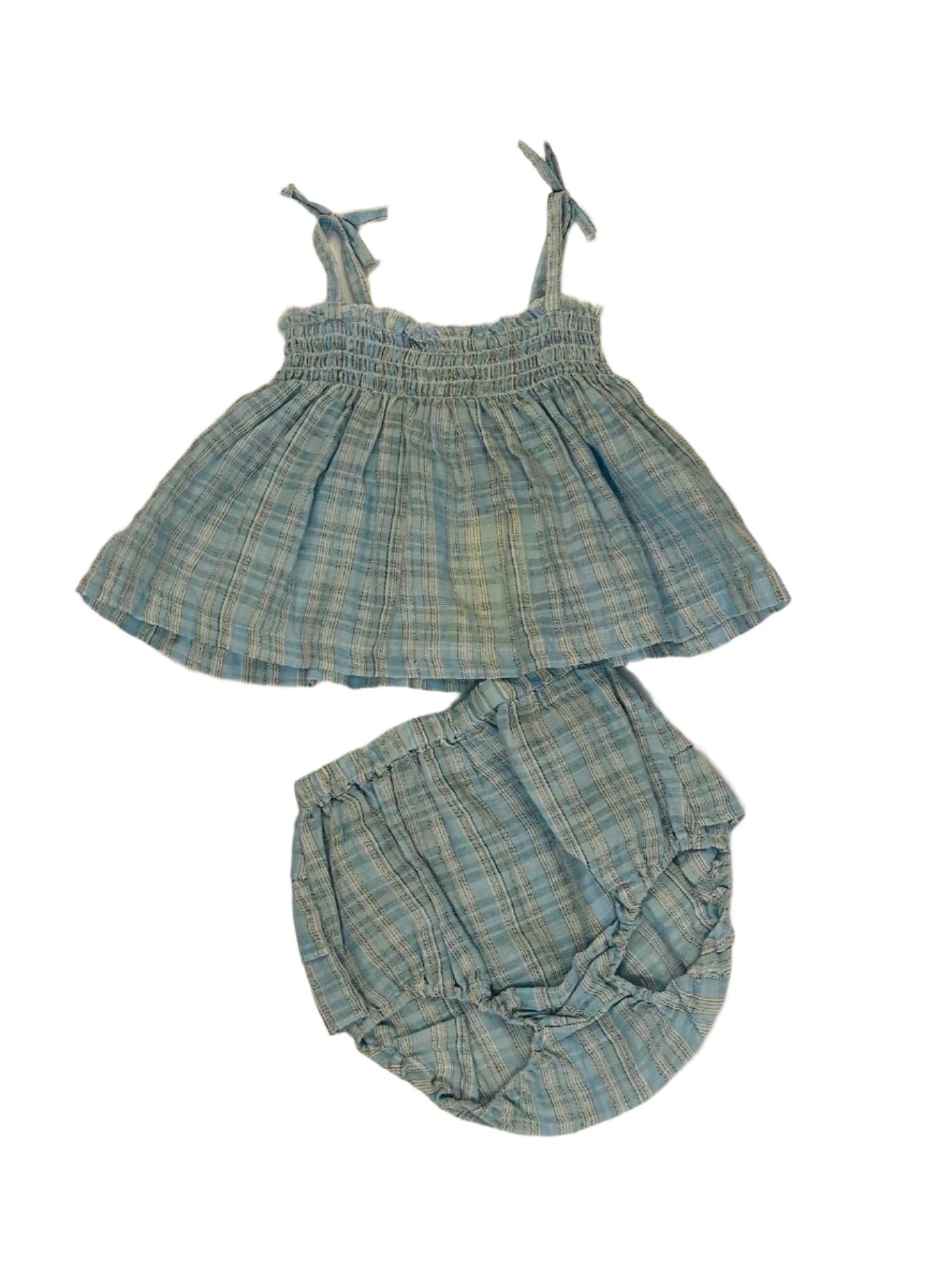 This adorable Baby Top &amp; Bloomer Sets combines cuteness with practicality. The lightweight fabric keeps your little one comfortable all day, while the versatile design transitions effortlessly from playdates to special occasions.

Size: 9-12 Months