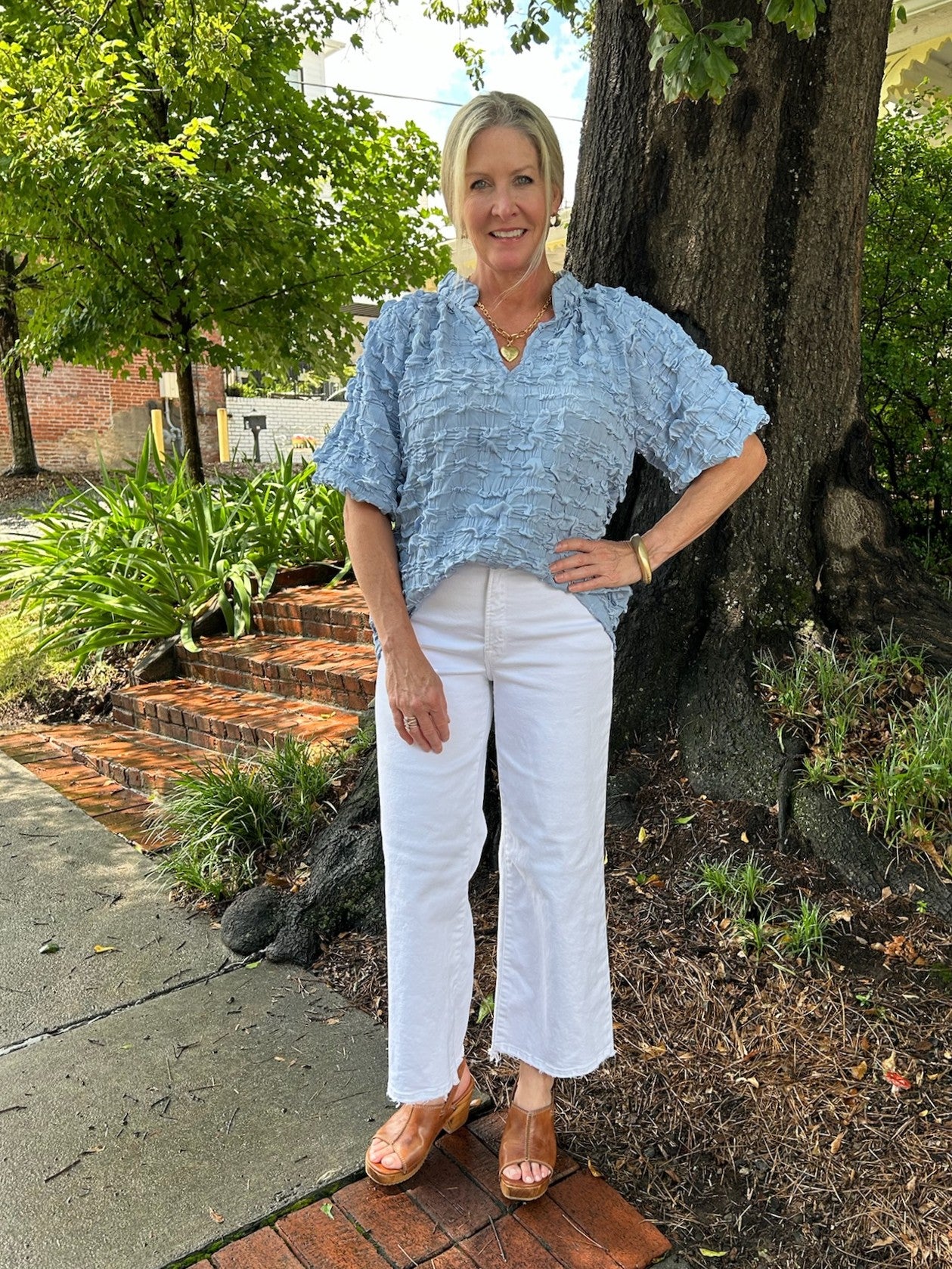 Textured Ruffle Top w/ V-Neckline