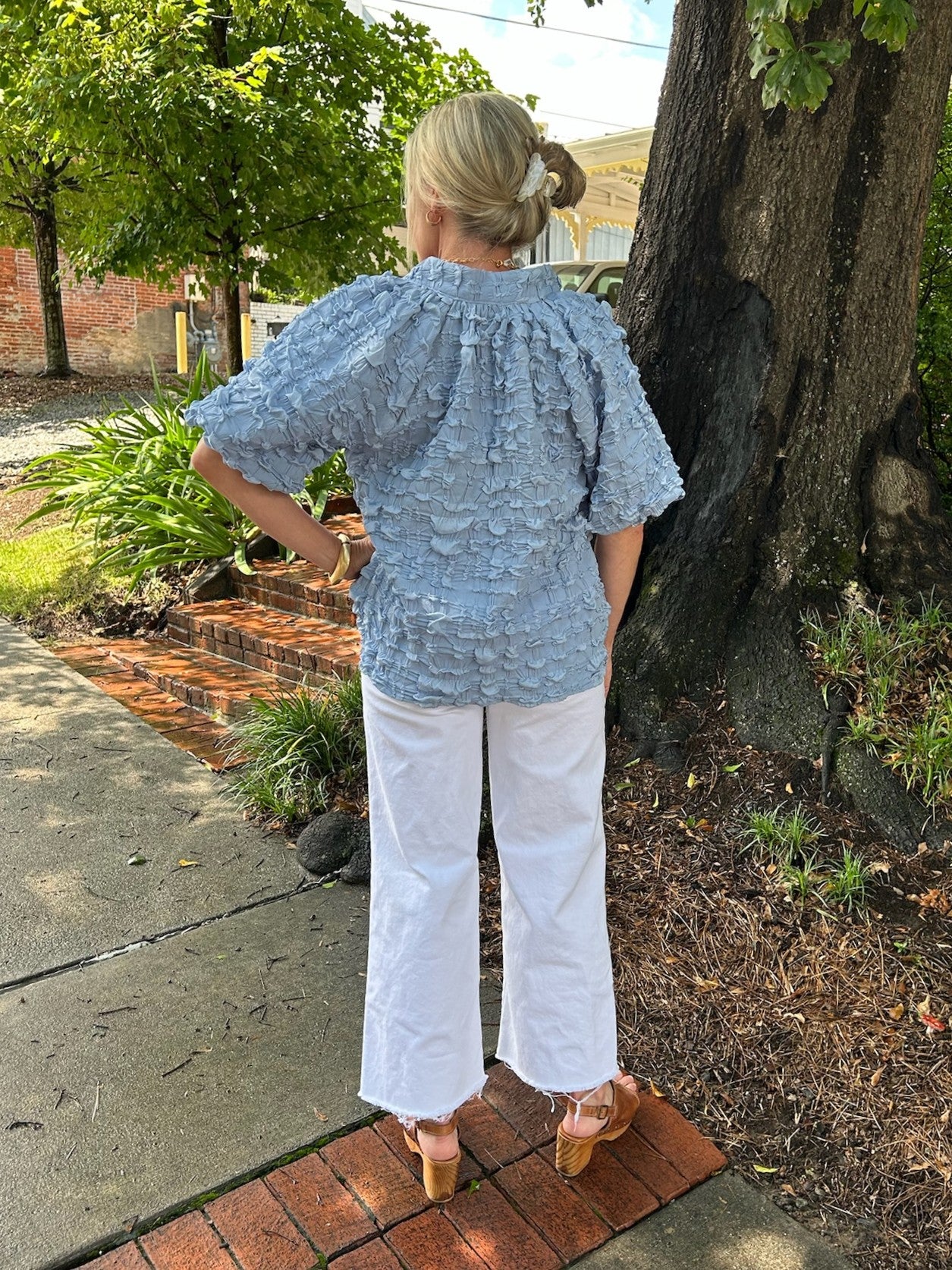 Textured Ruffle Top w/ V-Neckline