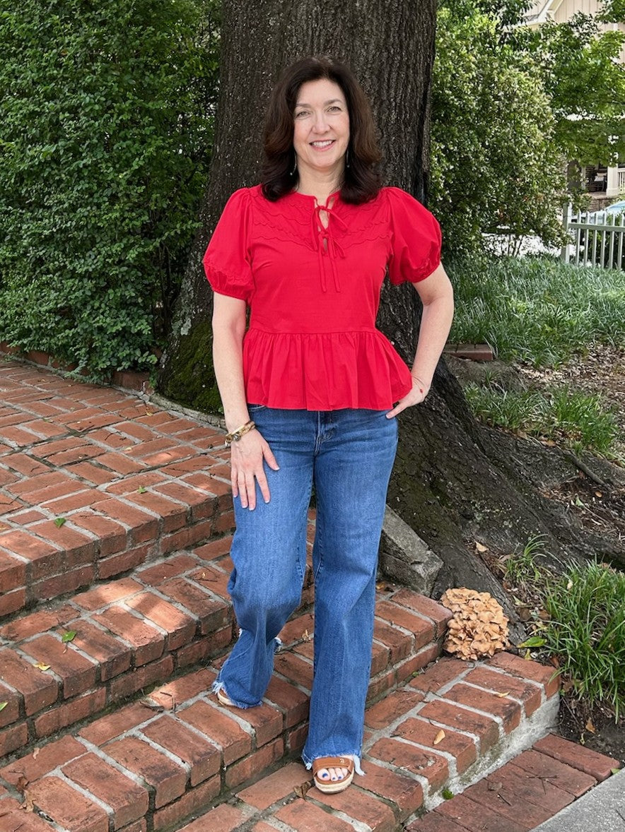 Ric Rac Front Tie Top with Peplum