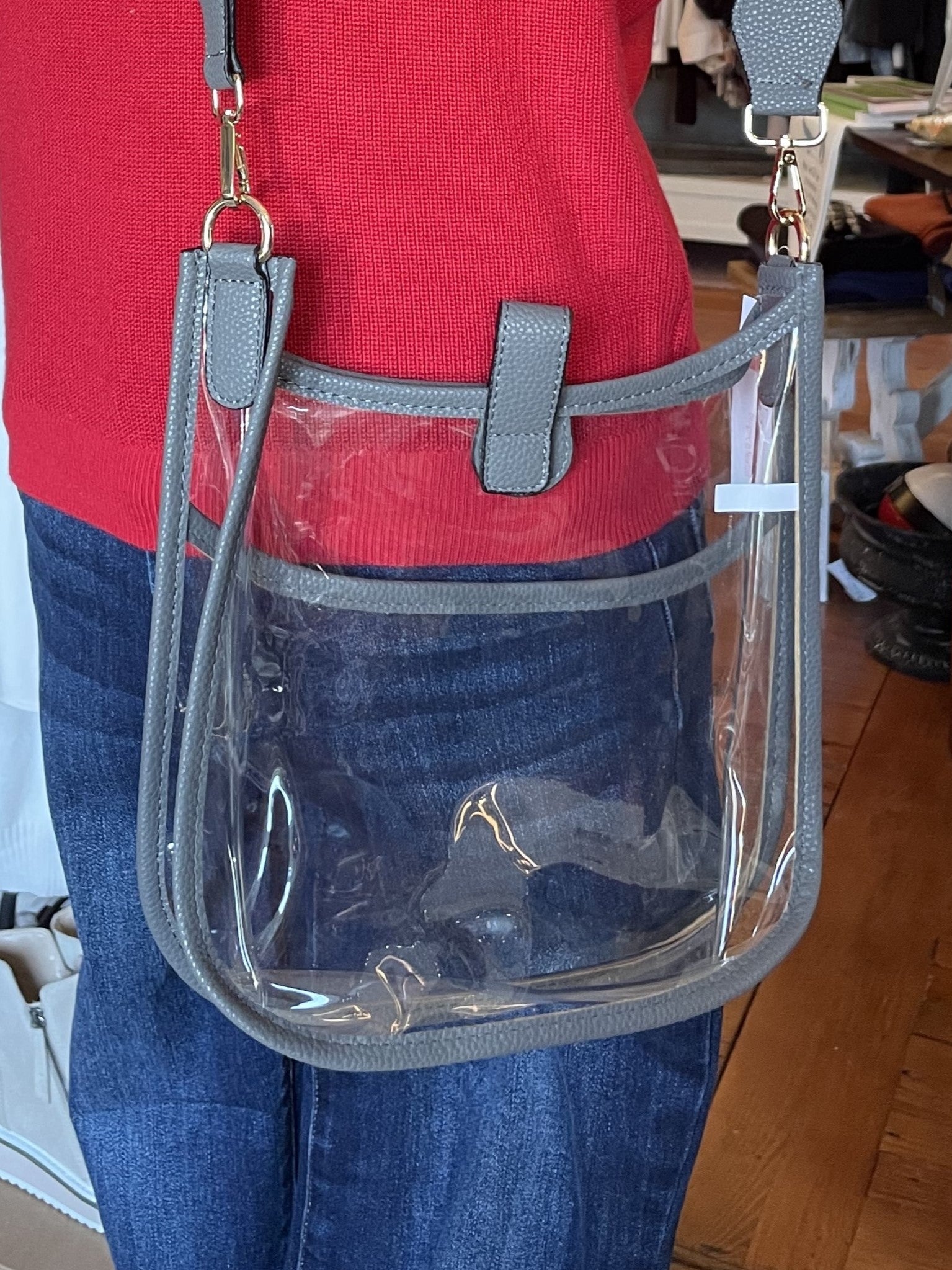 Clear Messenger Bag with Vegan Leather Trim
