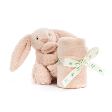 A sweet, cuddly bunny snuggles one corner of a plush, wonderfully soft blanket baby will love to cozy up with. A soother or "lovey" as they are also called, often become the carry along, nap time and comfort item of choice. The blanket "body" of the soother can be embroidered with a name, monogram, birthday.

Soothers are available in other animals, too. Search "Animal Soothers" to find them on our site.

Machine washable and dry-able.