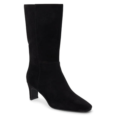 The Jensen Mid-Calf Boot combines modern elegance with conscious style. Crafted in soft black faux suede, this vegan-friendly boot features a streamlined silhouette that transitions seamlessly from day to night. The square toe and slim heel create a contemporary profile, while the mid-calf cut offers versatile styling options. Perfect for those seeking sophistication without compromise.