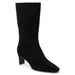 The Jensen Mid-Calf Boot combines modern elegance with conscious style. Crafted in soft black faux suede, this vegan-friendly boot features a streamlined silhouette that transitions seamlessly from day to night. The square toe and slim heel create a contemporary profile, while the mid-calf cut offers versatile styling options. Perfect for those seeking sophistication without compromise.