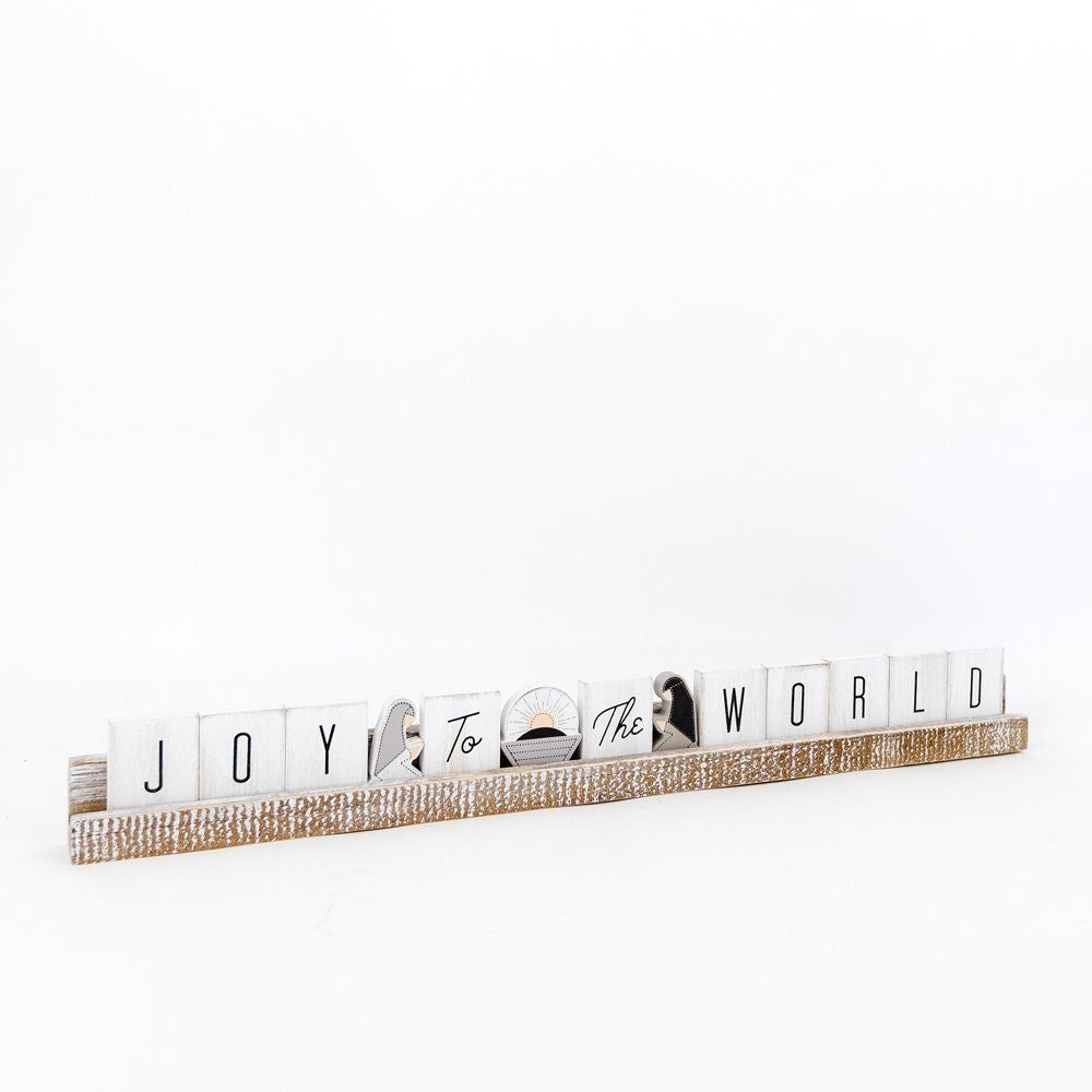 This wood tile ledge has a beautiful, seasonal saying of "Joy to the World". Use it during the holiday season, or switch out the picture tiles and use any time of the year.

This ledge can be paired with Adams' wood tiles and letters. Designing home and holiday decors for over 8 years, Adams &amp; Co has shown the world its unique style and conventional flair that can bring you any theme that you want to achieve. From seasonal decorations to traditional ornaments, we have everything you need to add life to 