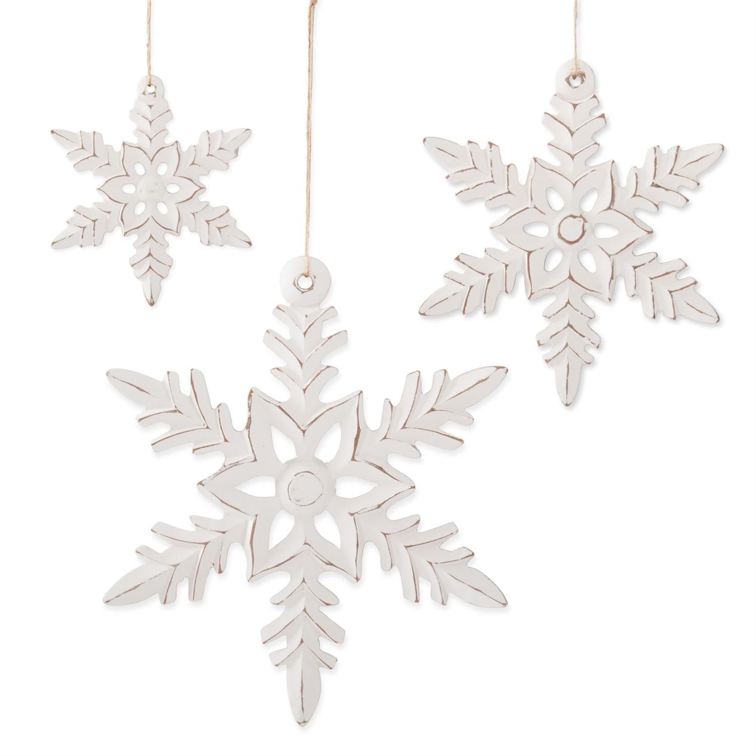 Bring timeless elegance to your holiday décor with this natural-looking white wood snowflake ornament. Featuring an ornate, intricately carved design, it captures the delicate beauty of winter's most iconic symbol. Perfect for hanging on your Christmas tree to add sophisticated charm, or display it on your wall as a stunning seasonal accent. The white finish complements any décor style, making it an ideal gift for those who appreciate refined, classic holiday aesthetics.

Dimensions:

Small:&nbsp;6"H x 5.75