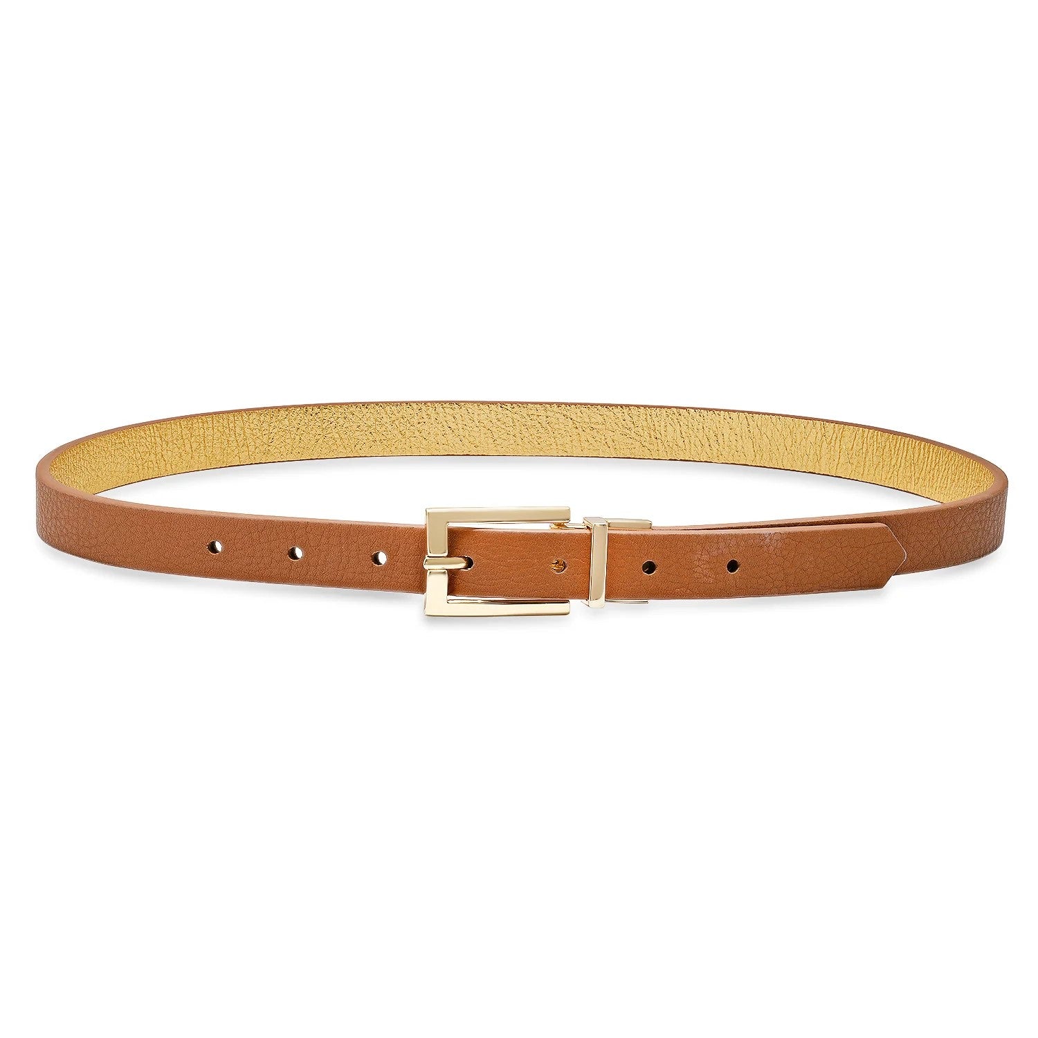 This sleek Pasadena Reversible Belt is made of soft genuine leather and has a shiny buckle, adding a touch of elegance to any outfit. This versatile belt can be worn on both sides, making it two belts in one. Perfect for jeans, this hip belt is both stylish and functional.

Color: Caramel &amp; Metallic Gold

Details:

Genuine Leather with Genuine Leather Backing, or Hair on Leather with Genuine Leather Backing
Reversible.&nbsp; Pull Buckle out and turn around, and wear the belt on the other side.&nbsp; 