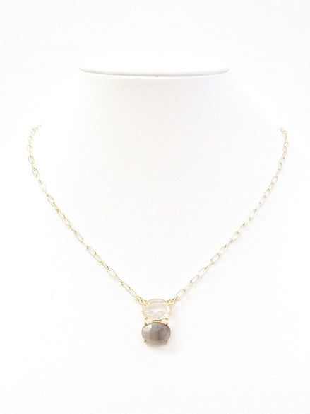 Oval Labradorite & Clear Pendant Necklace
