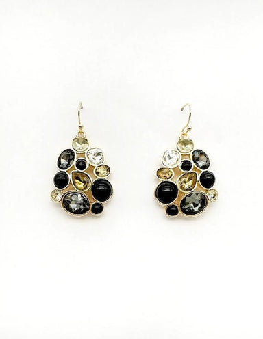 Make a refined statement with these exquisite gold dangle earrings, showcasing an alluring blend of black multi-toned stones that create depth and visual intrigue. The flowing design moves gracefully with you, adding an air of sophistication to any ensemble. Whether you're dressing up for an evening event or elevating your professional wardrobe, these versatile pieces deliver timeless elegance.&nbsp;