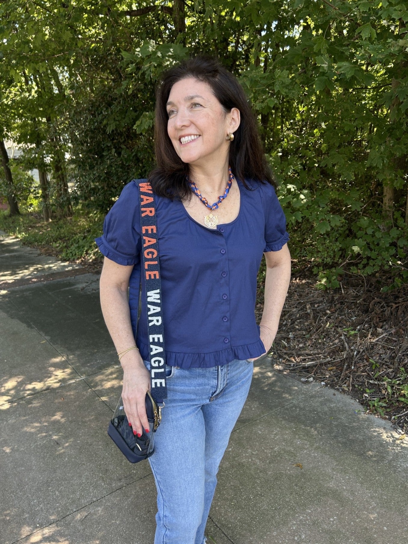 Button Up Short Sleeve Top w/ Ruffle Accents