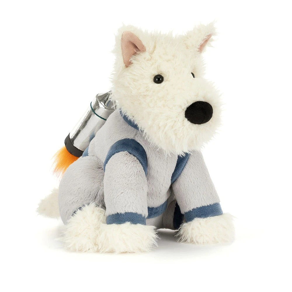 Meet Munro, a charming Scottie dog with stellar ambitions and an even more stellar outfit. Inspired by childhood synthpop dreams and an undeniable weakness for buttery shortbread, Munro is determined to become the first Scottish pup to explore the cosmos. Though he's learned the moon isn't actually made of cheese, that hasn't dampened his space-bound spirit. With his snazzy space suit and adventurous heart, Munro is ready to drift through the Milky Way—synth-y soundtrack and shortbread supply in tow. A deli