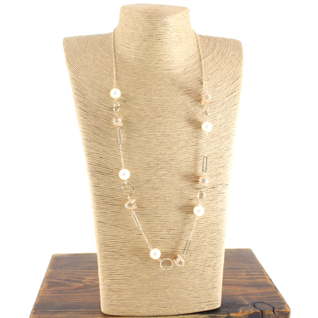 Crystal, Pearl & Paperclip Necklace