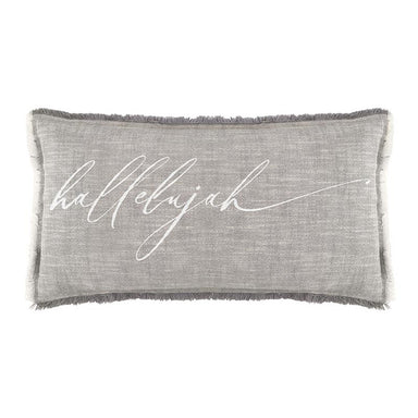 This Fringed Hallelujah Lumbar Pillow is perfect for bringing some faith into your home décor. It is crafted from quality 100% cotton fabric and filled with a duck feather down insert. The pillow is dark gray with white lettering and features a hidden zipper for easy removal. Measuring 29" W x 14" H, it is sure to add a special touch to your space.