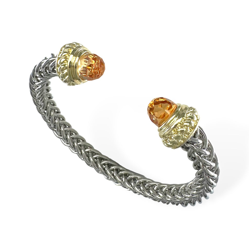Braided Cuff Bracelet w/ Champagne Gemstone Tip