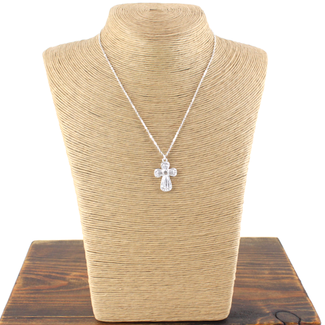 Short Silver Necklace w/ Cross Pendant