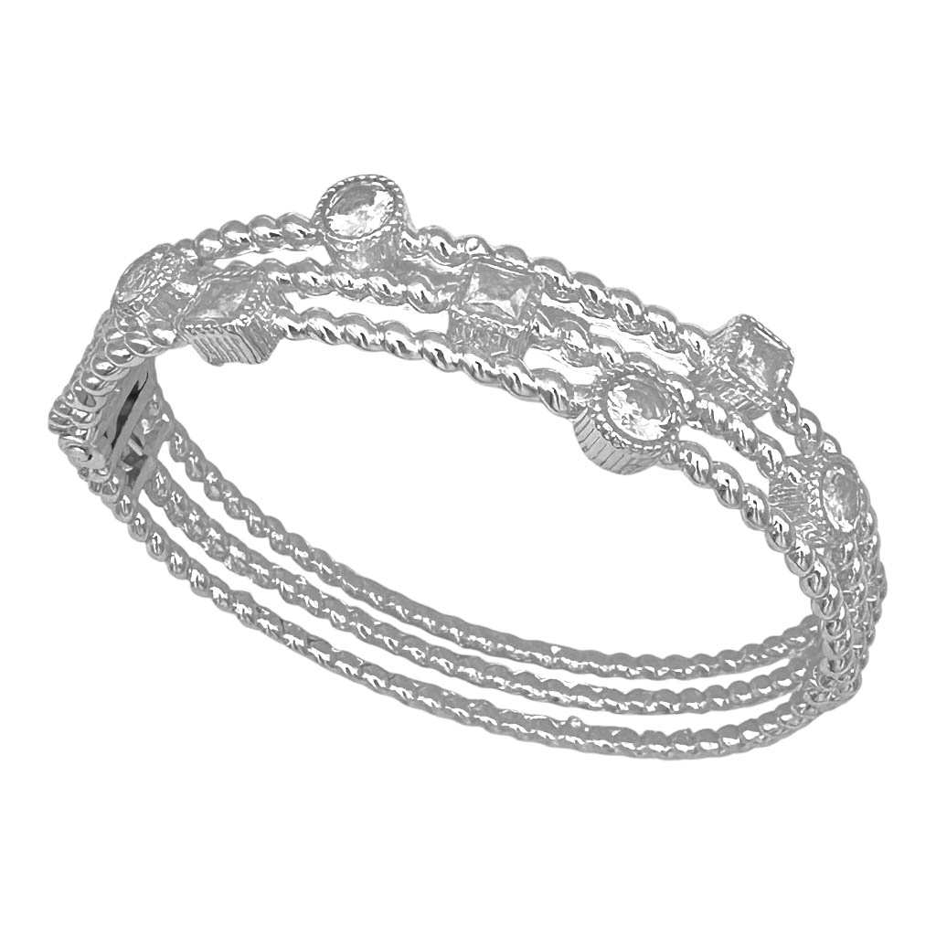 Silver & Rhinestone Hinged Bracelet