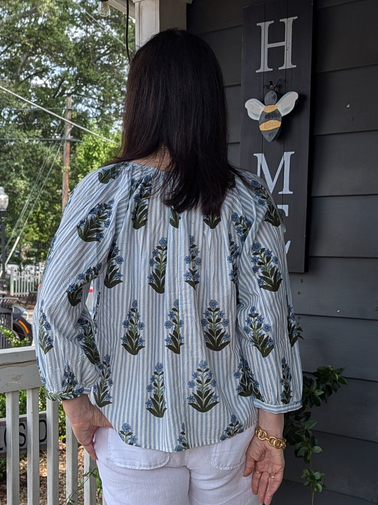 Striped Flower Print Top