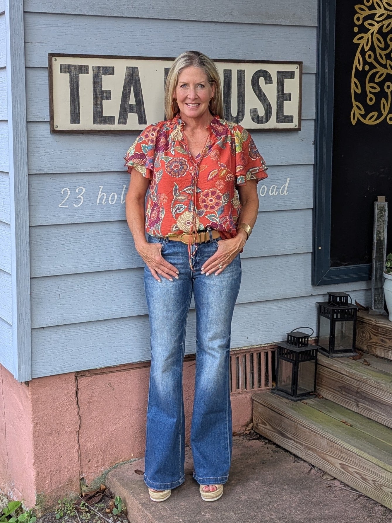 Flutter Sleeve Floral Front Tie Top