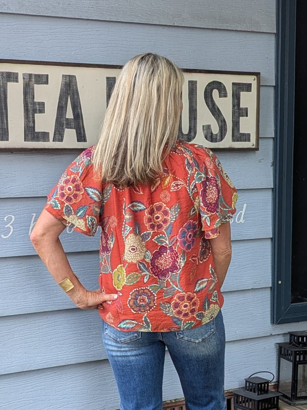 Flutter Sleeve Floral Front Tie Top