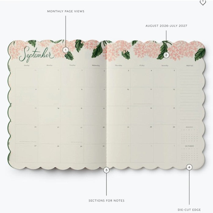 Pink Hydrangea 12-Month Academic Calendar (26-27)